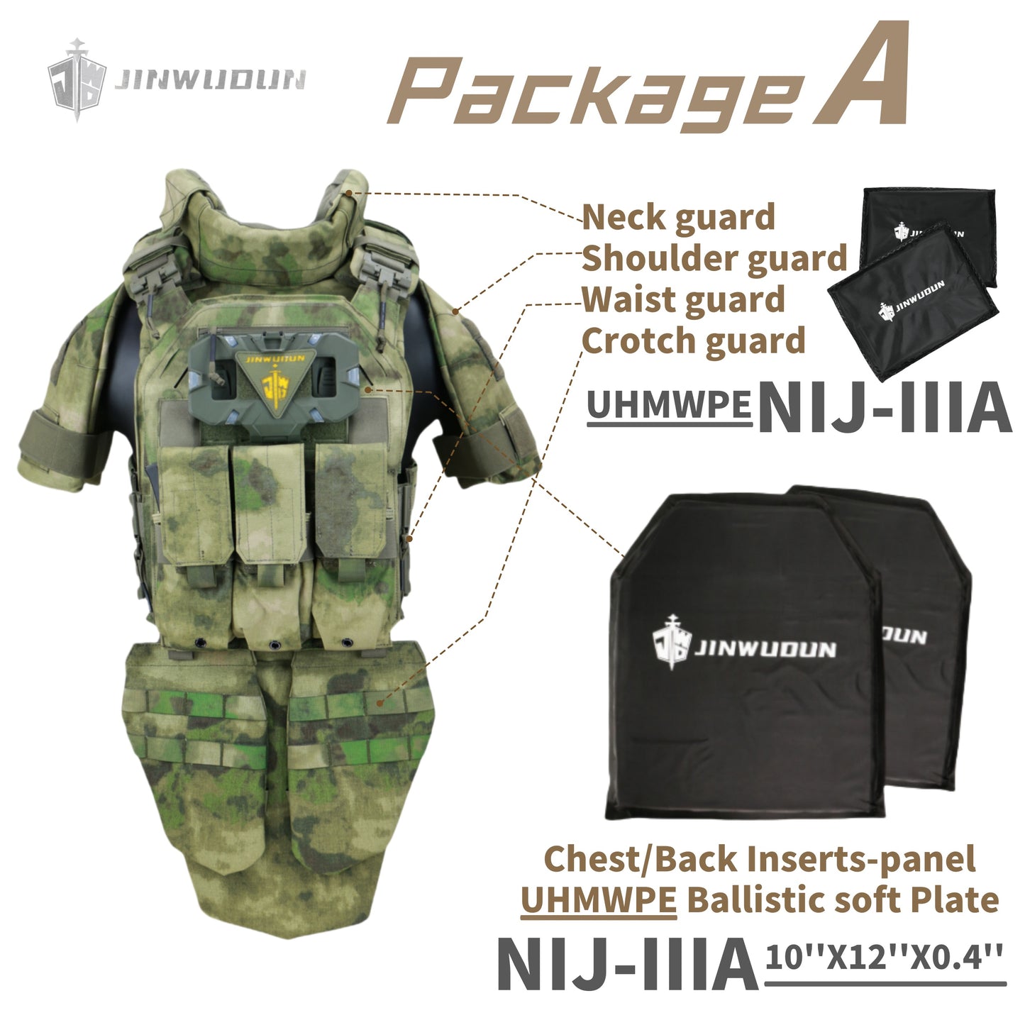 Fully protective tactical body armor - US NIJ standard level IV , modular and detachable