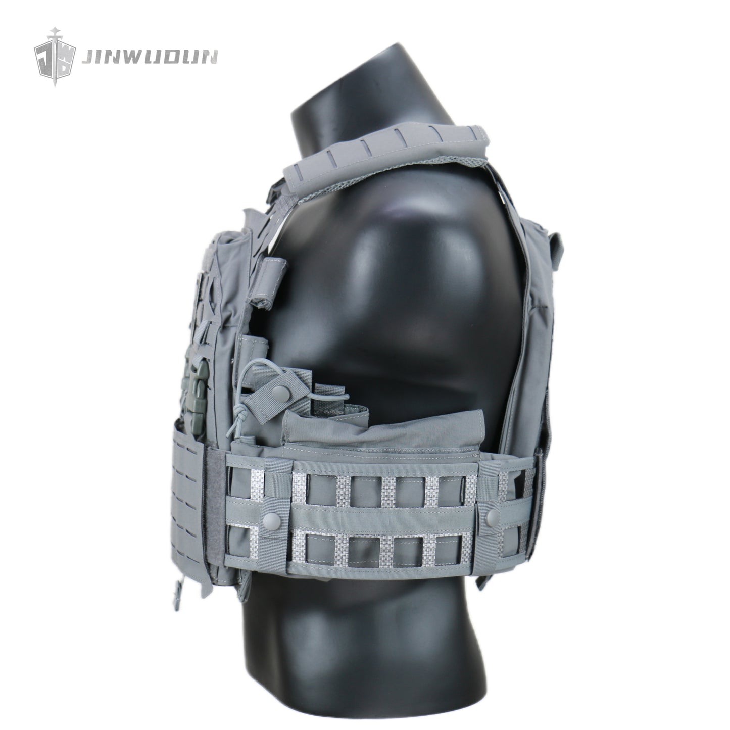 LG4 tactical vest with Cordura fabric, laser molle cut, thickened shoulder pads and built-in storage bags on both sides.