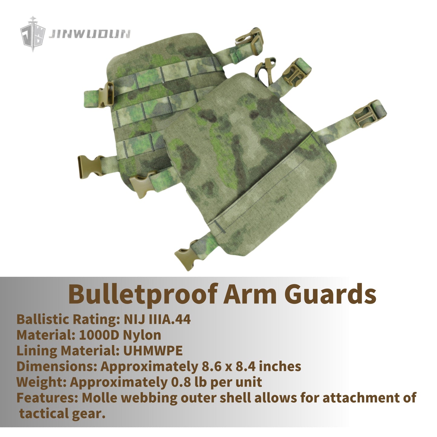 JWD-Level NIJ IIIA bulletproof arm guard with 1000D nylon fabric and MOLLE webbing