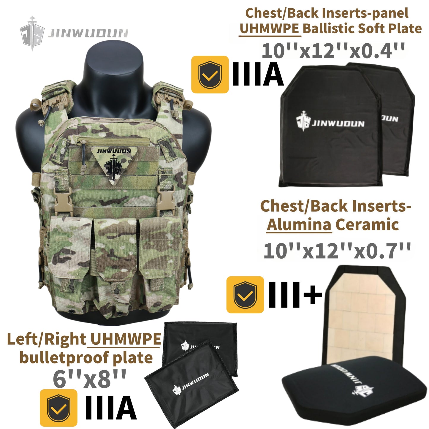 JWD-6094 tactical bulletproof vest is made of 1000D nylon material and can carry two bulletproof plates on the front and back
