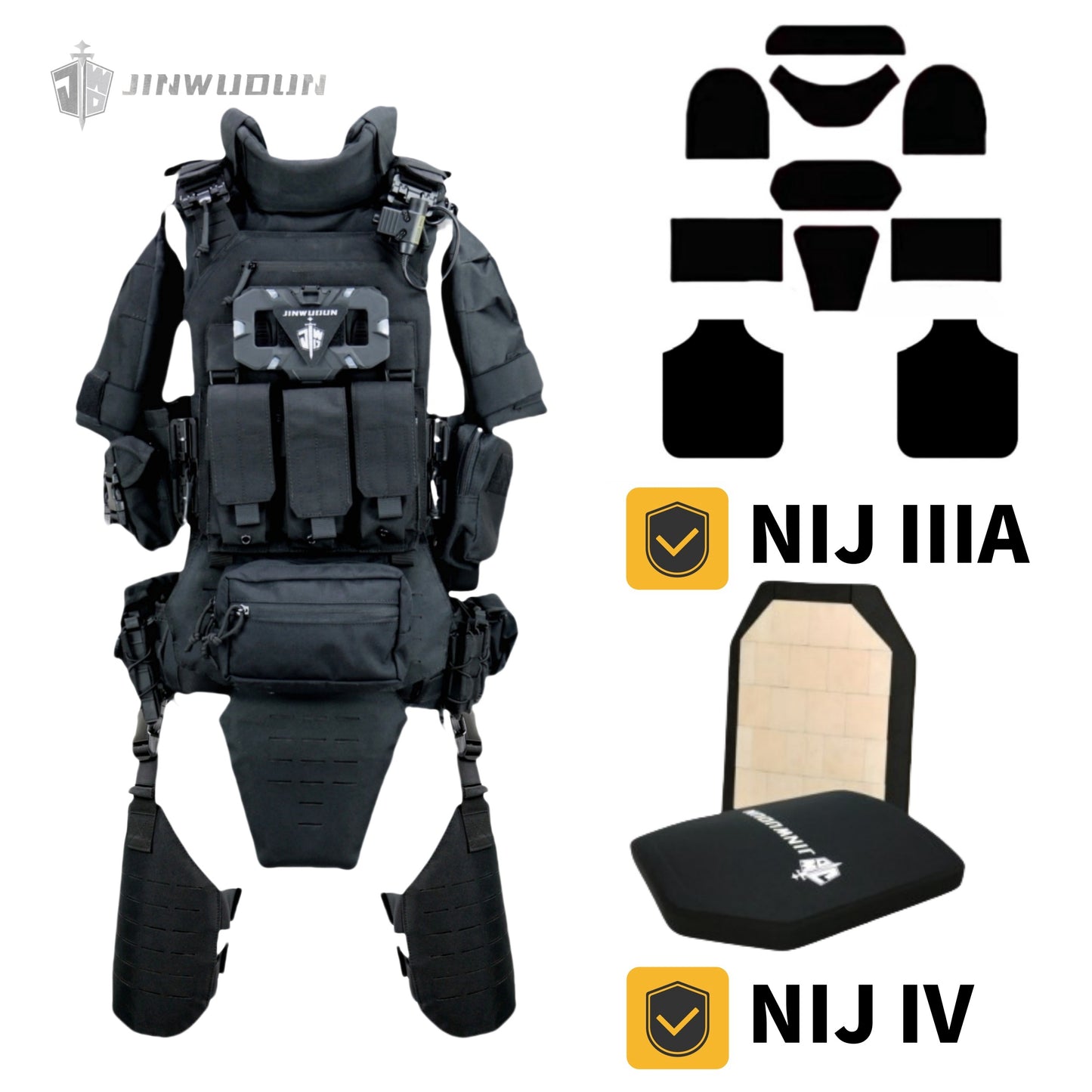NIJ IV/III+/IIIA Level Full Protection Tactical Bulletproof Vest | 1000D Nylon | Quick-Release System