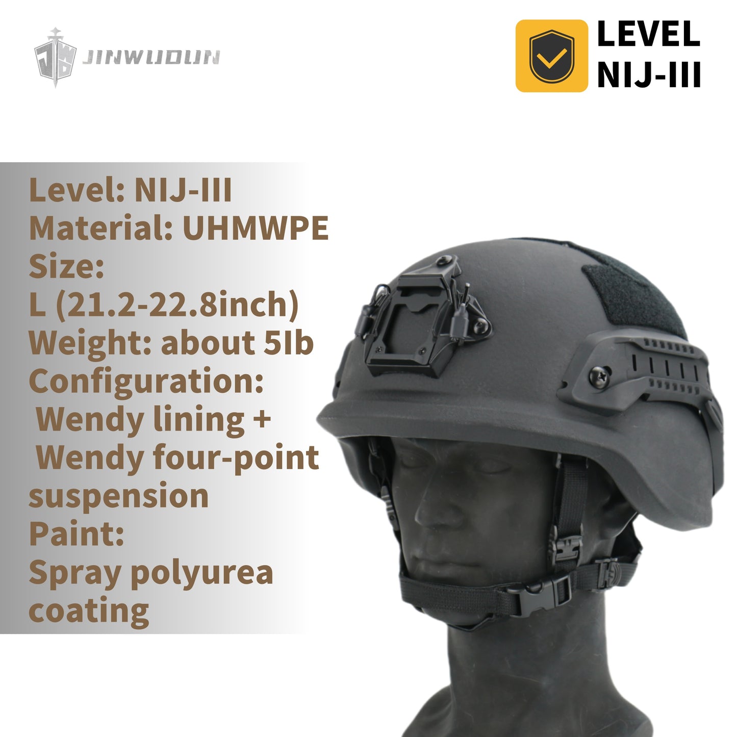 JWD-Level III bulletproof helmet M88 helmet 15m defense 7.62*51 M80 bullet PE material