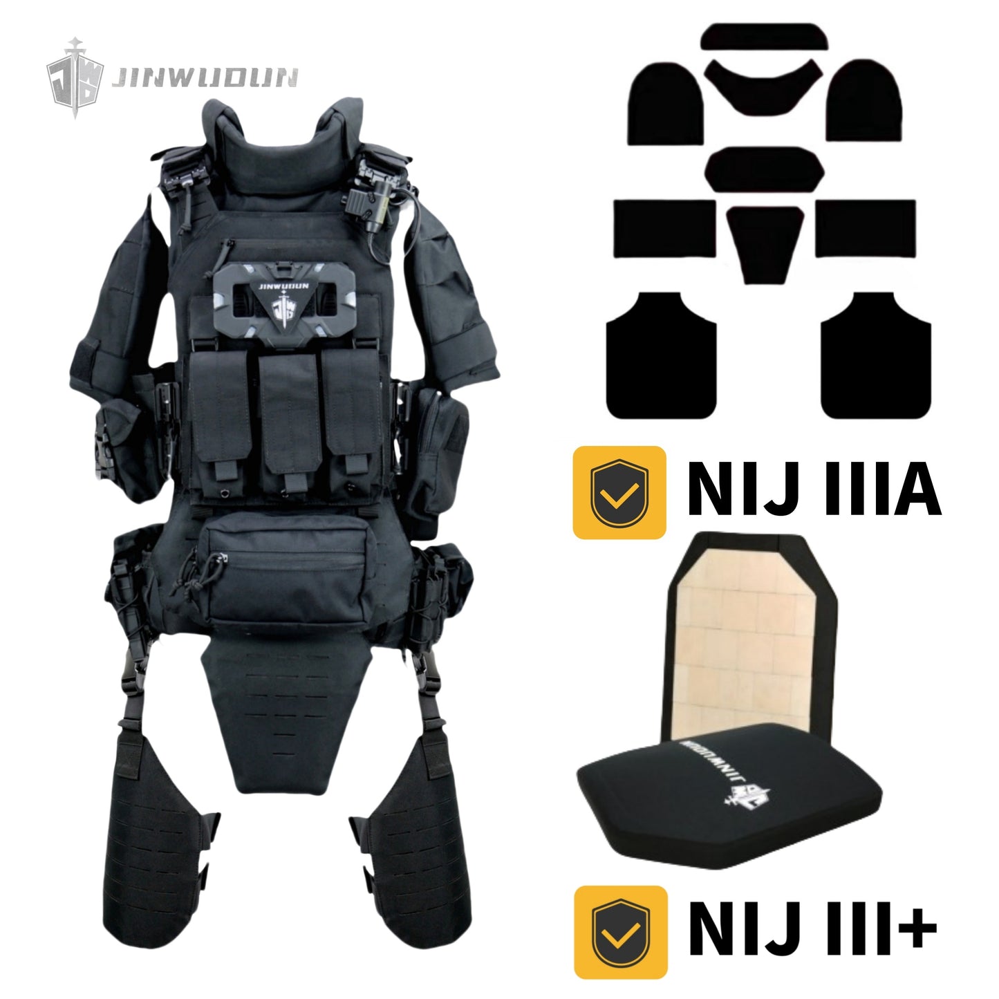 NIJ IV/III+/IIIA Level Full Protection Tactical Bulletproof Vest | 1000D Nylon | Quick-Release System