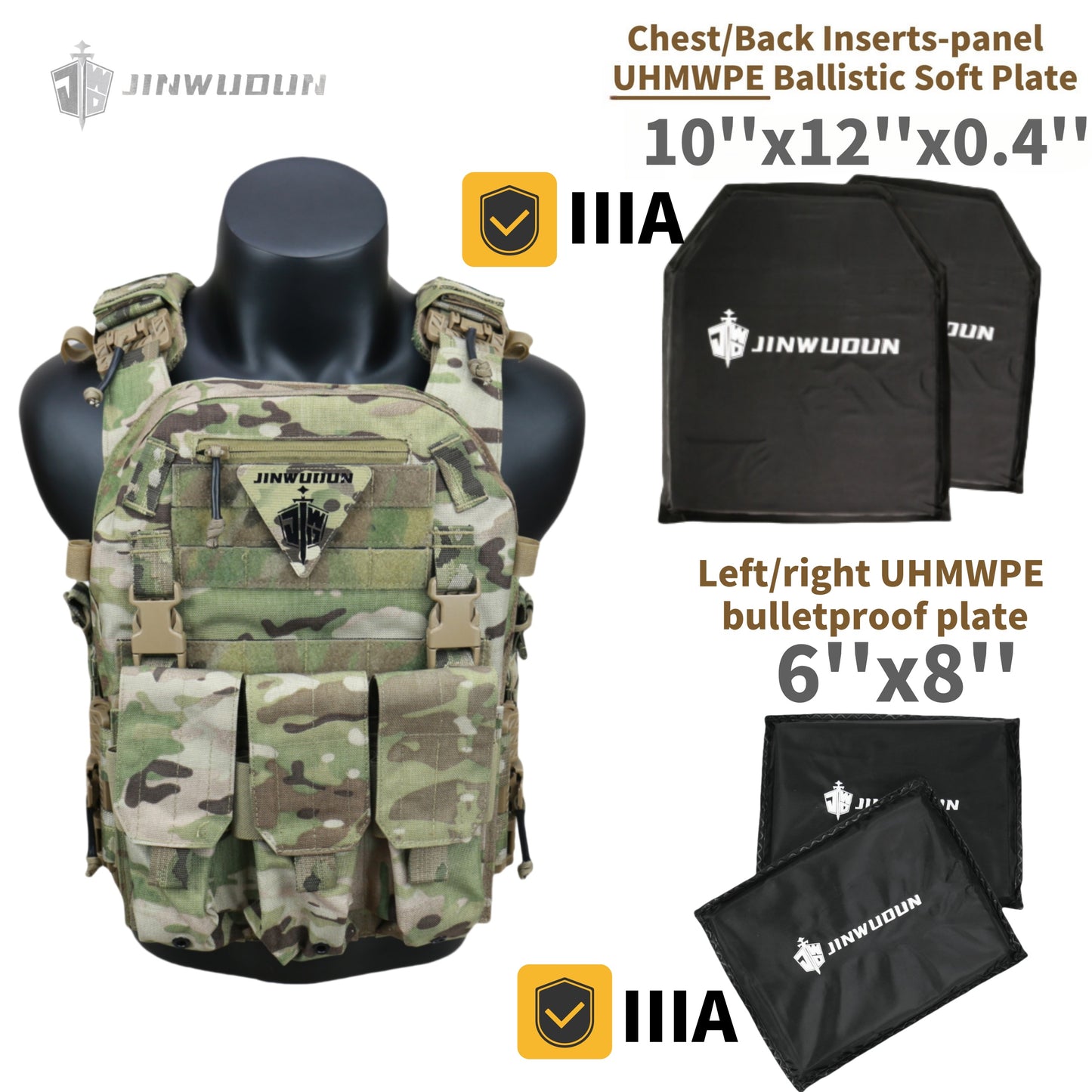 JWD-6094 tactical bulletproof vest is made of 1000D nylon material and can carry two bulletproof plates on the front and back