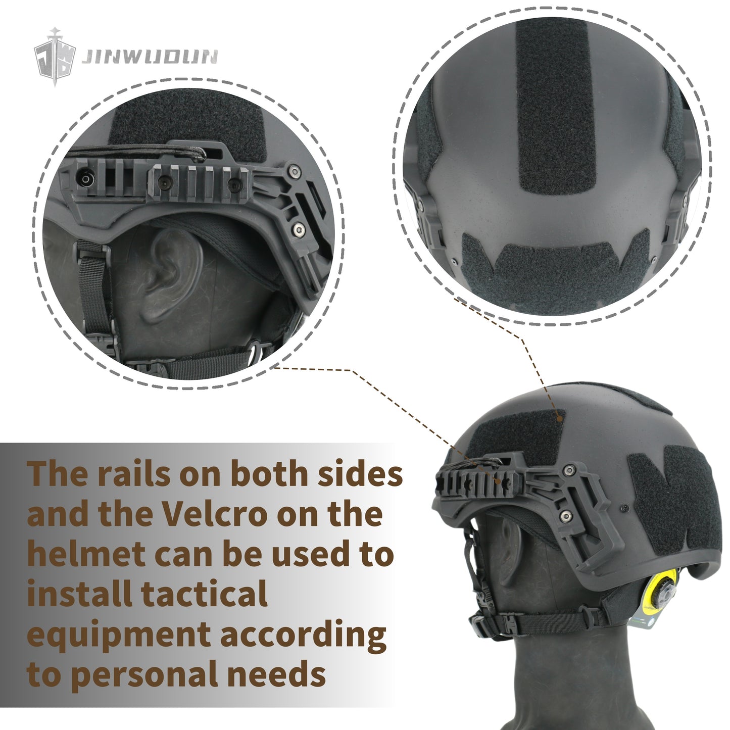 JWD-WENDY3.0 tactical bulletproof helmet IIIA level, UHMWPE/Aramid material, spray polyurea coating