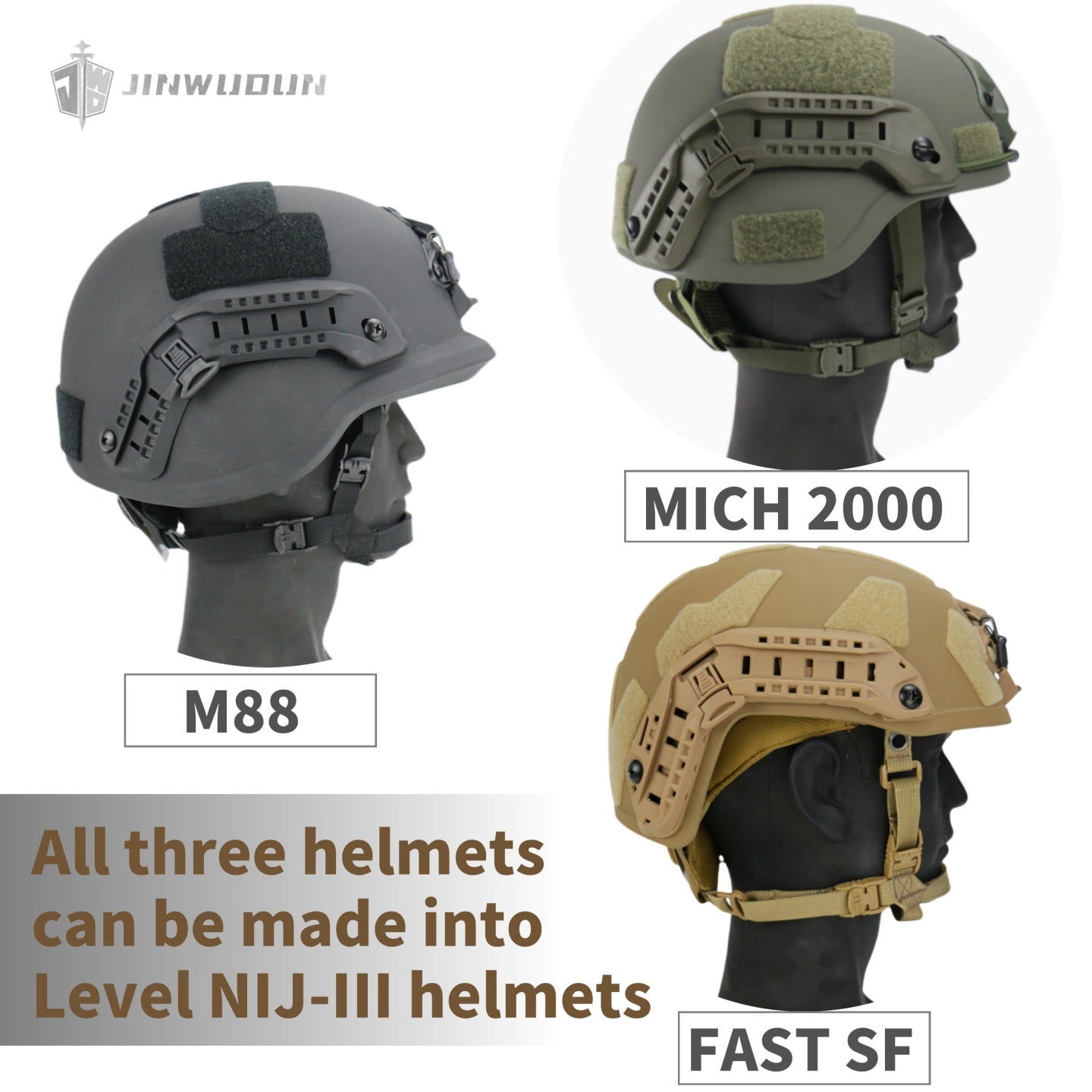 JWD-Level NIJ III bulletproof helmet FAST SF helmet type helmet 15 meters defense 7.62*51 M80 bullet PE material