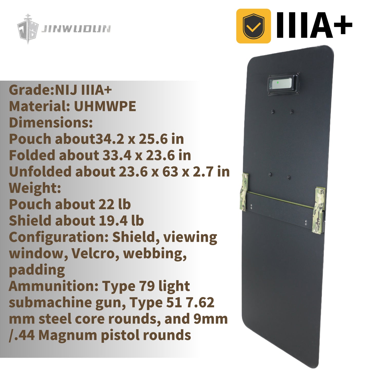 LEVEL NIJ IIIA+ full protection foldable shield with increased protection area, portable