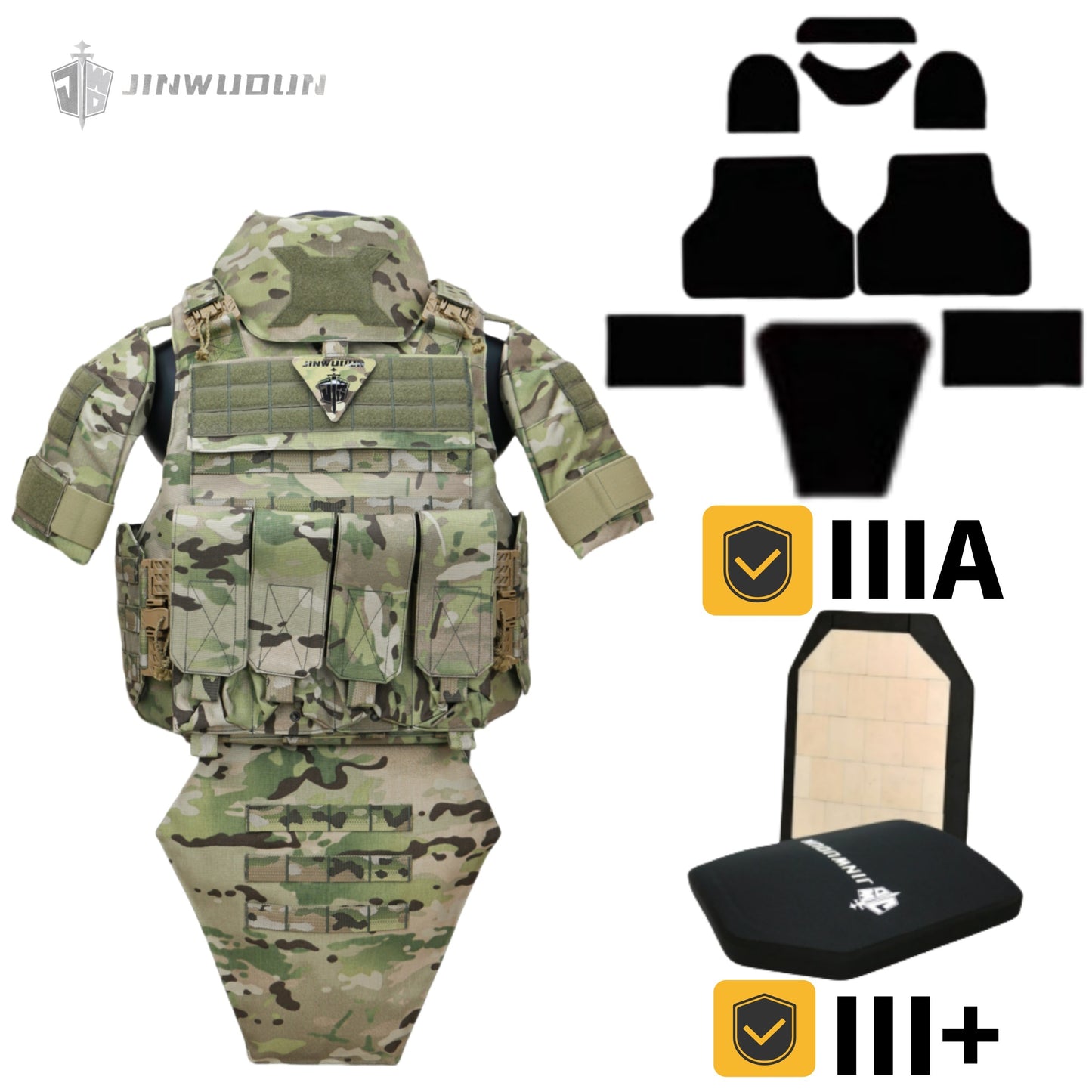 JWD-NIJ IIIA/III+/IV LEVEL Bison full protection bulletproof vest, 1000D nylon material fortress protection camouflage