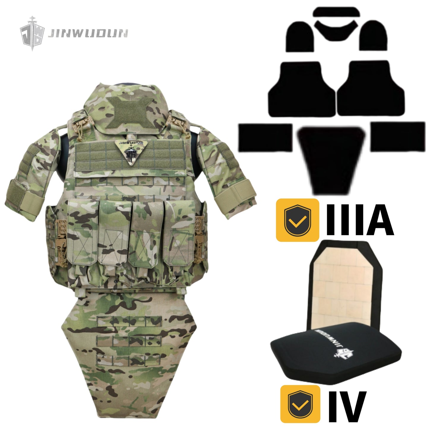 JWD-NIJ IIIA/III+/IV LEVEL Bison full protection bulletproof vest, 1000D nylon material fortress protection camouflage