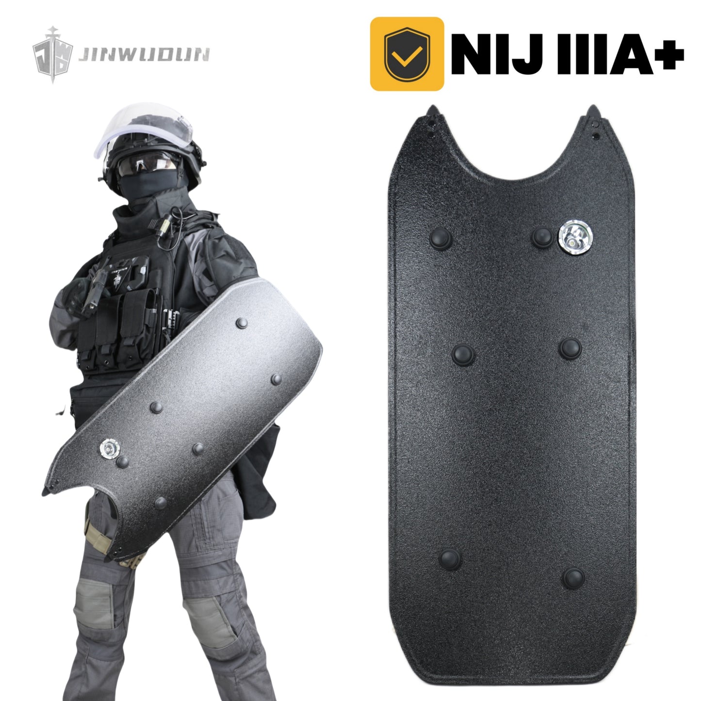 NIJ IIIA+ Bulletproof Shield with Night Light | UHMWPE Protection | 12.2x28.3-inch Polyurea Coating