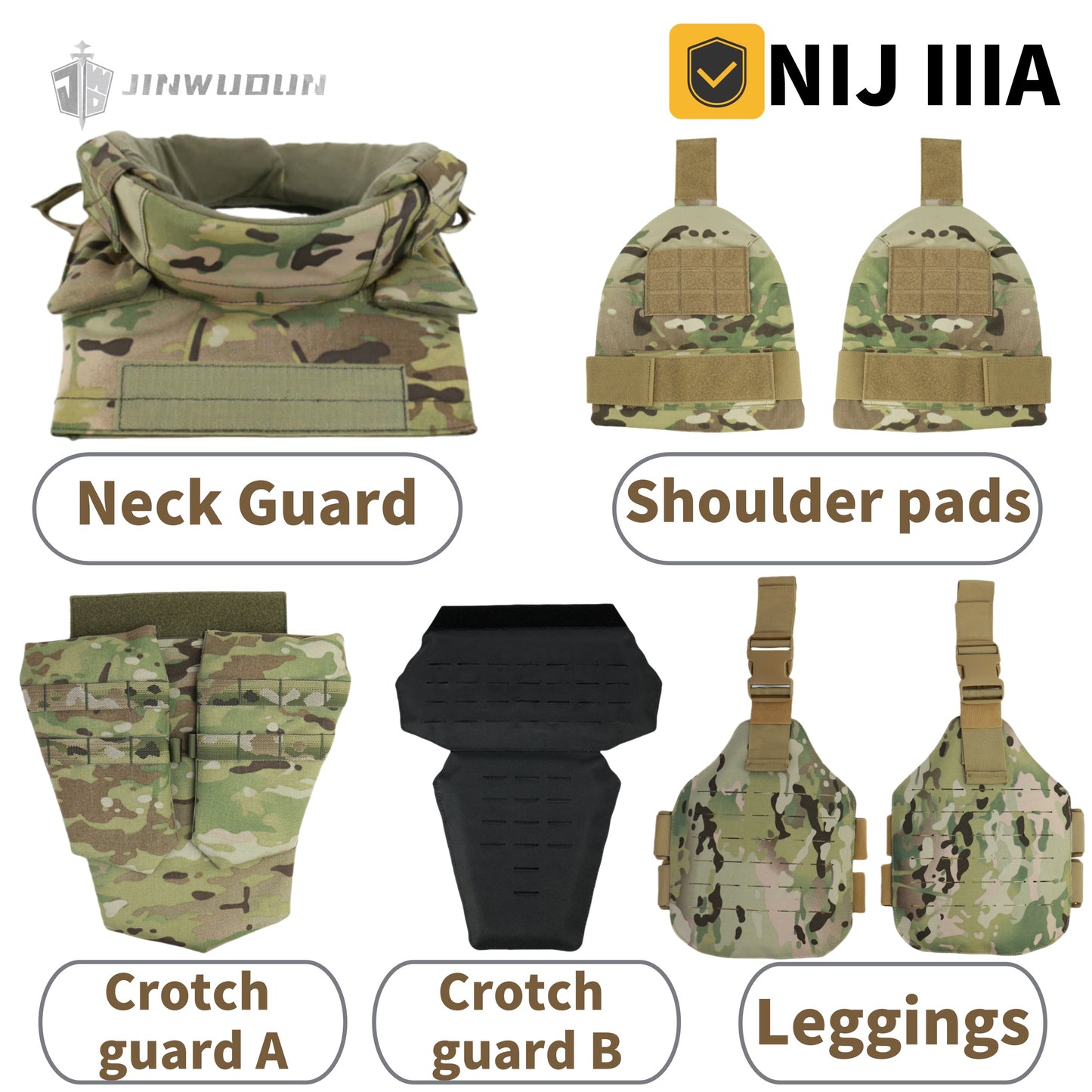 Tactical vest Body Armor Accessory Kit - NIJ IIIA Bulletproof Shoulder, Neck, Thigh, Groin, and Abdomen Protection