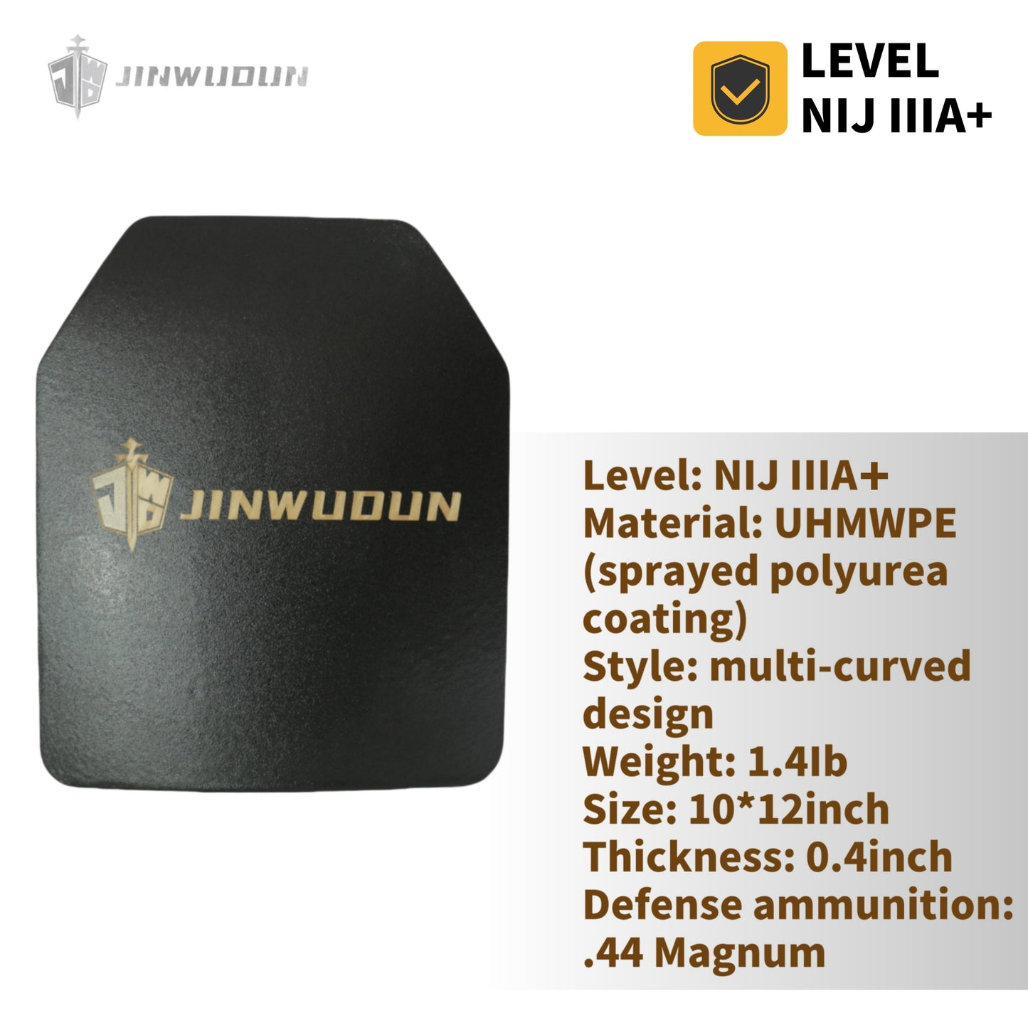 Multi-Curve Bulletproof Plate NIJ IIIA+, UHMWPE Material, Polyurea Coating, 10x12 Inches