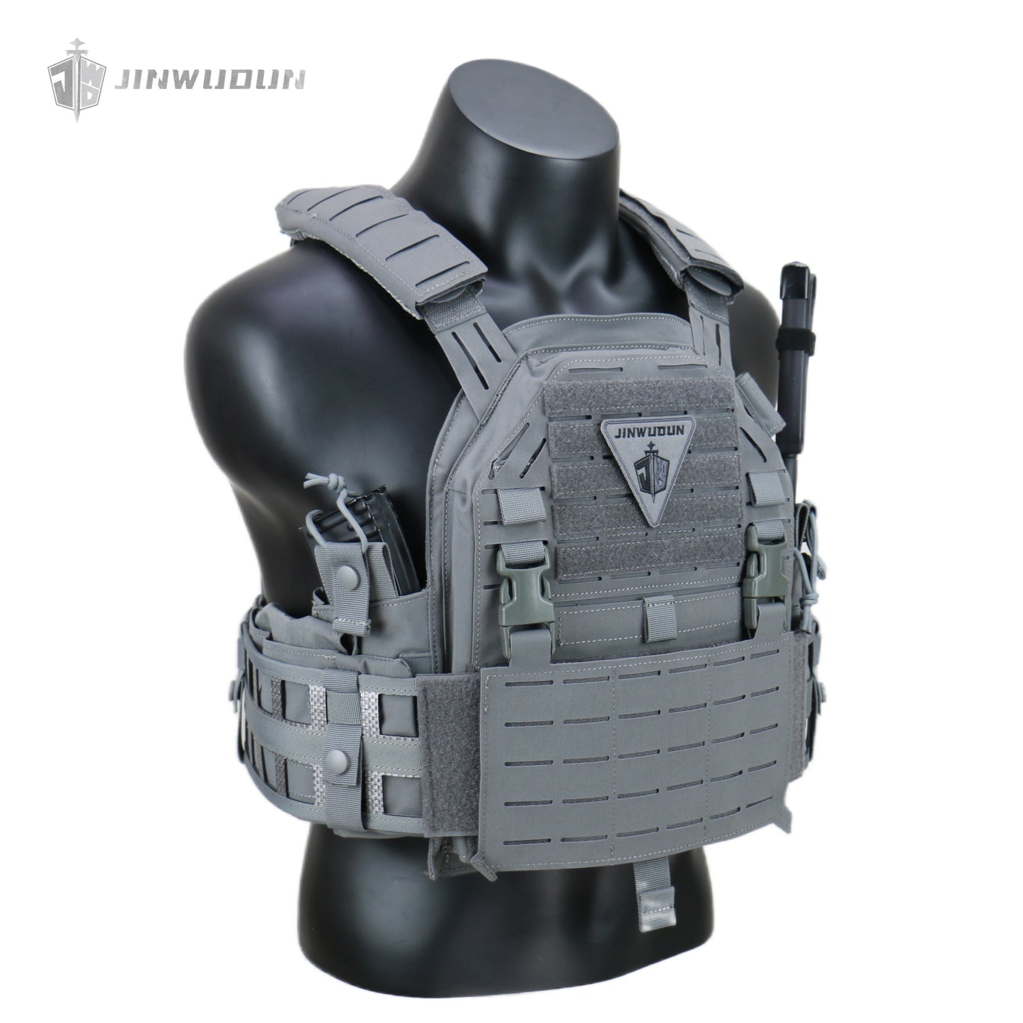 LG4 tactical vest with Cordura fabric, laser molle cut, thickened shoulder pads and built-in storage bags on both sides.