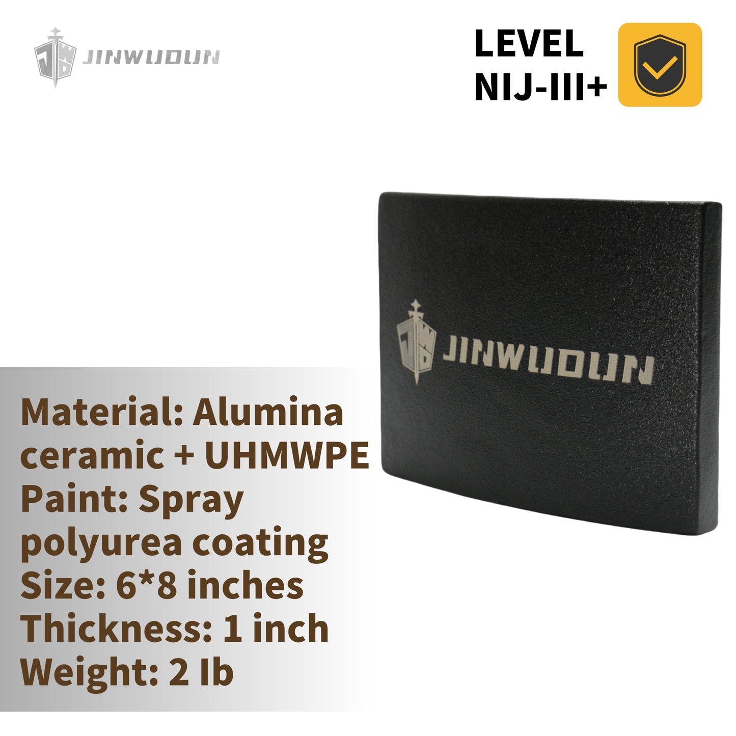 LEVEL NIJ III+spray polyurea coating, 6*8inch ,Alumina ceramic+PE bulletproof waist plate