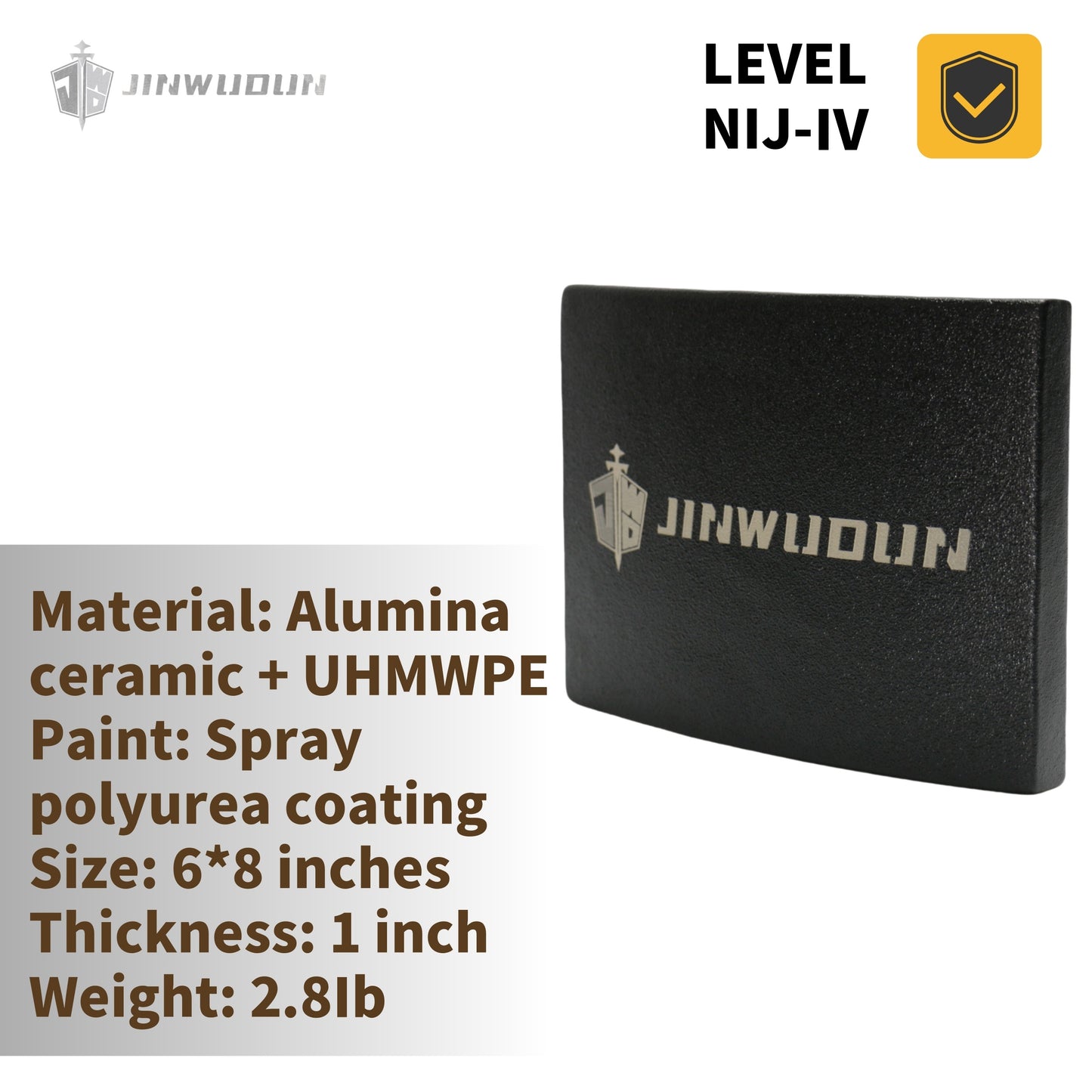 LEVEL NIJ IV+spray polyurea coating, 6*8inch ,Alumina ceramic/Silicon carbide ceramic+PE bulletproof waist plate