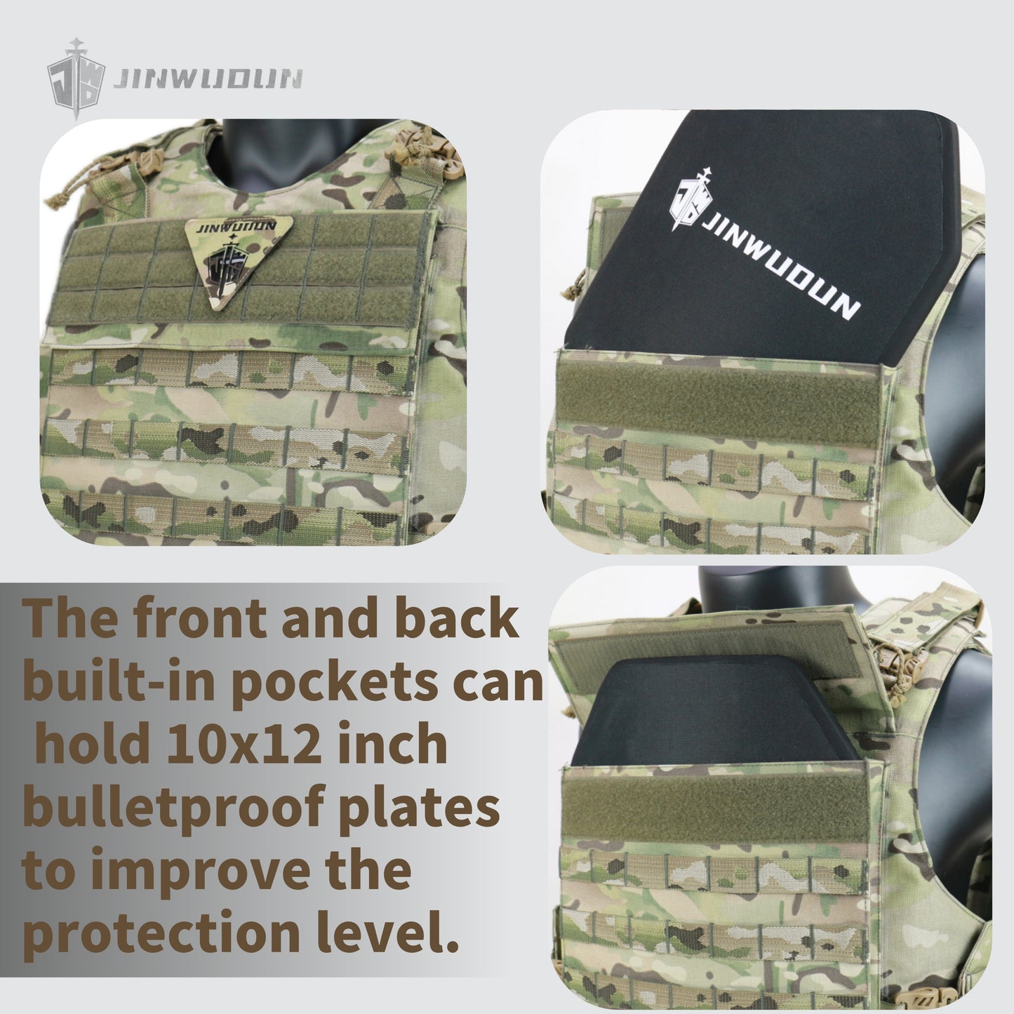 JWD-NIJ IIIA/III+/IV Level Bison bulletproof vest, 1000D nylon material fortress protection camouflage