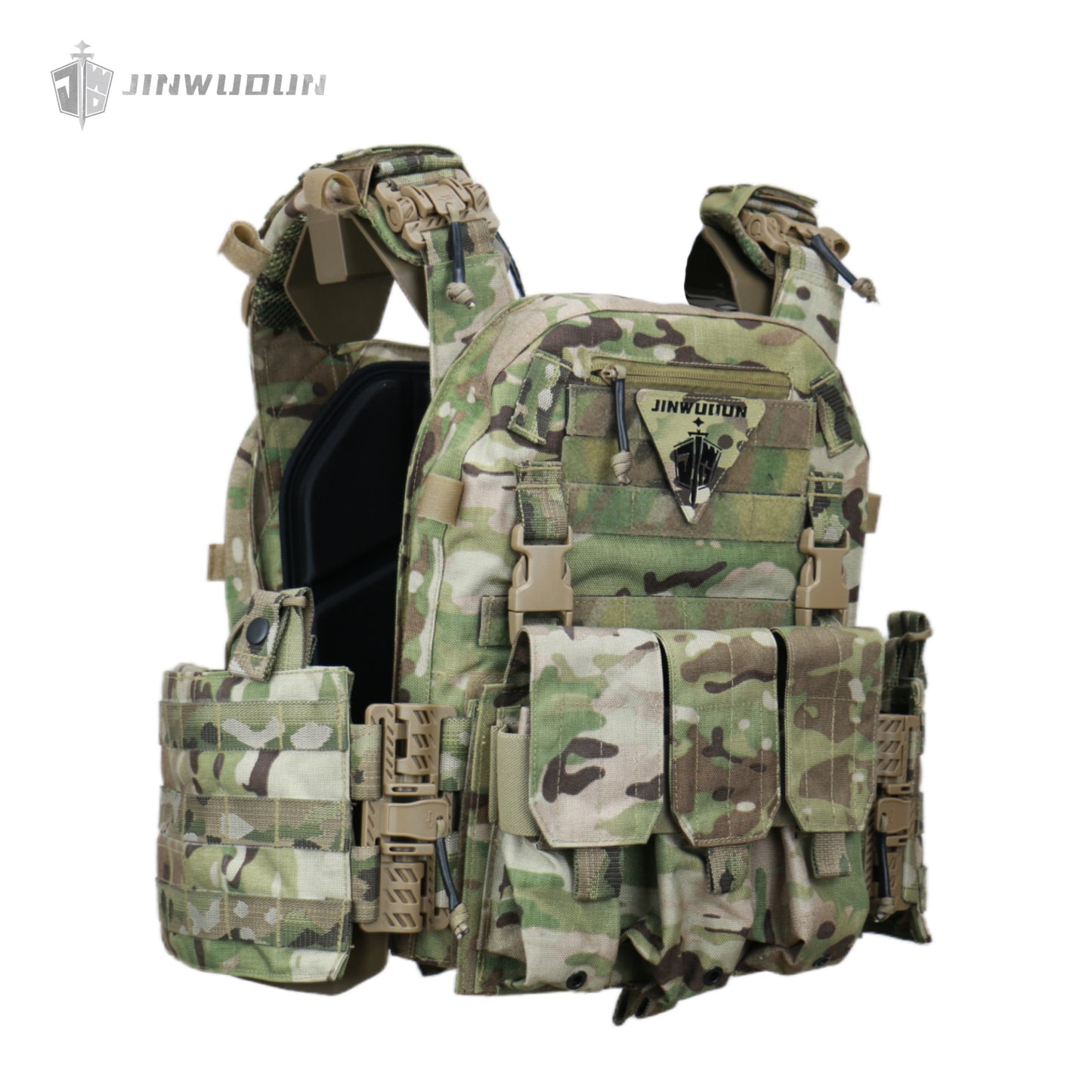 JWD-6094 tactical bulletproof vest is made of 1000D nylon material and can carry two bulletproof plates on the front and back