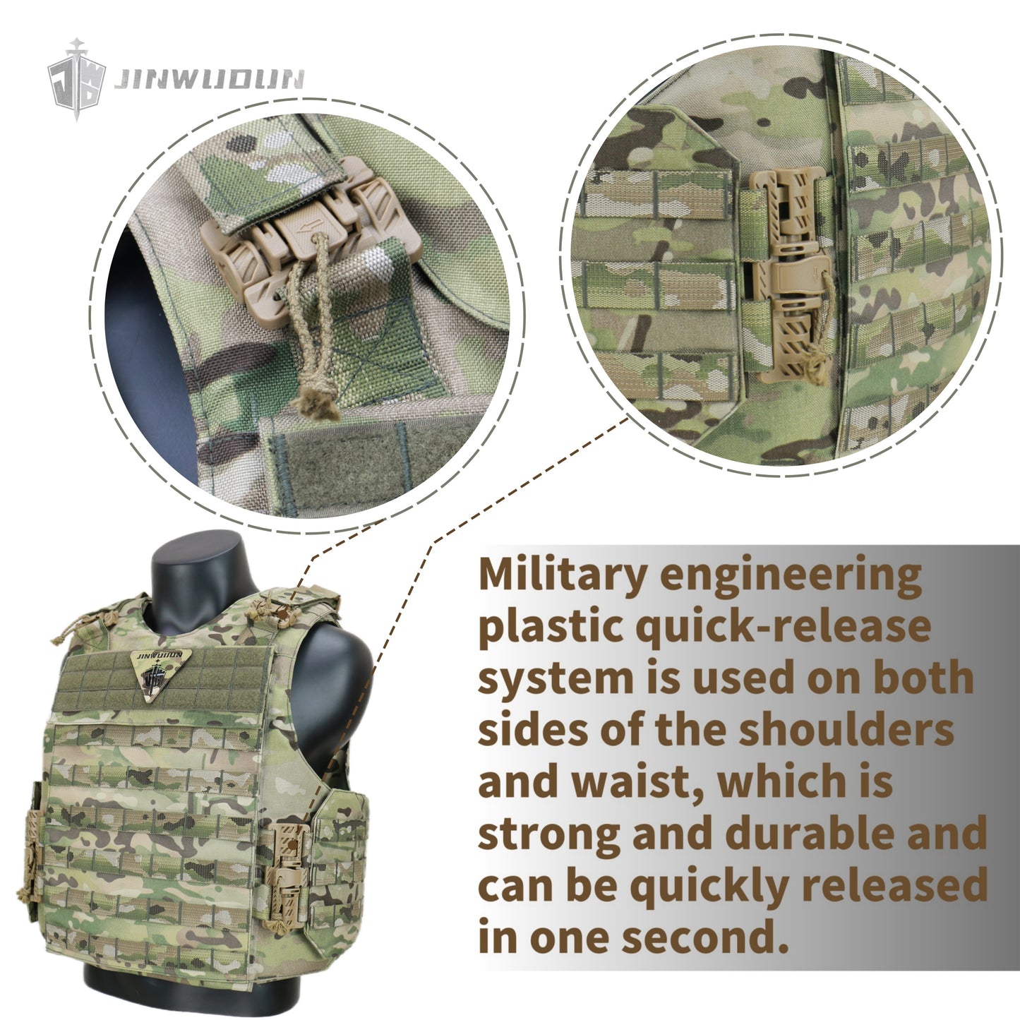 JWD-NIJ IIIA/III+/IV Level Bison bulletproof vest, 1000D nylon material fortress protection camouflage