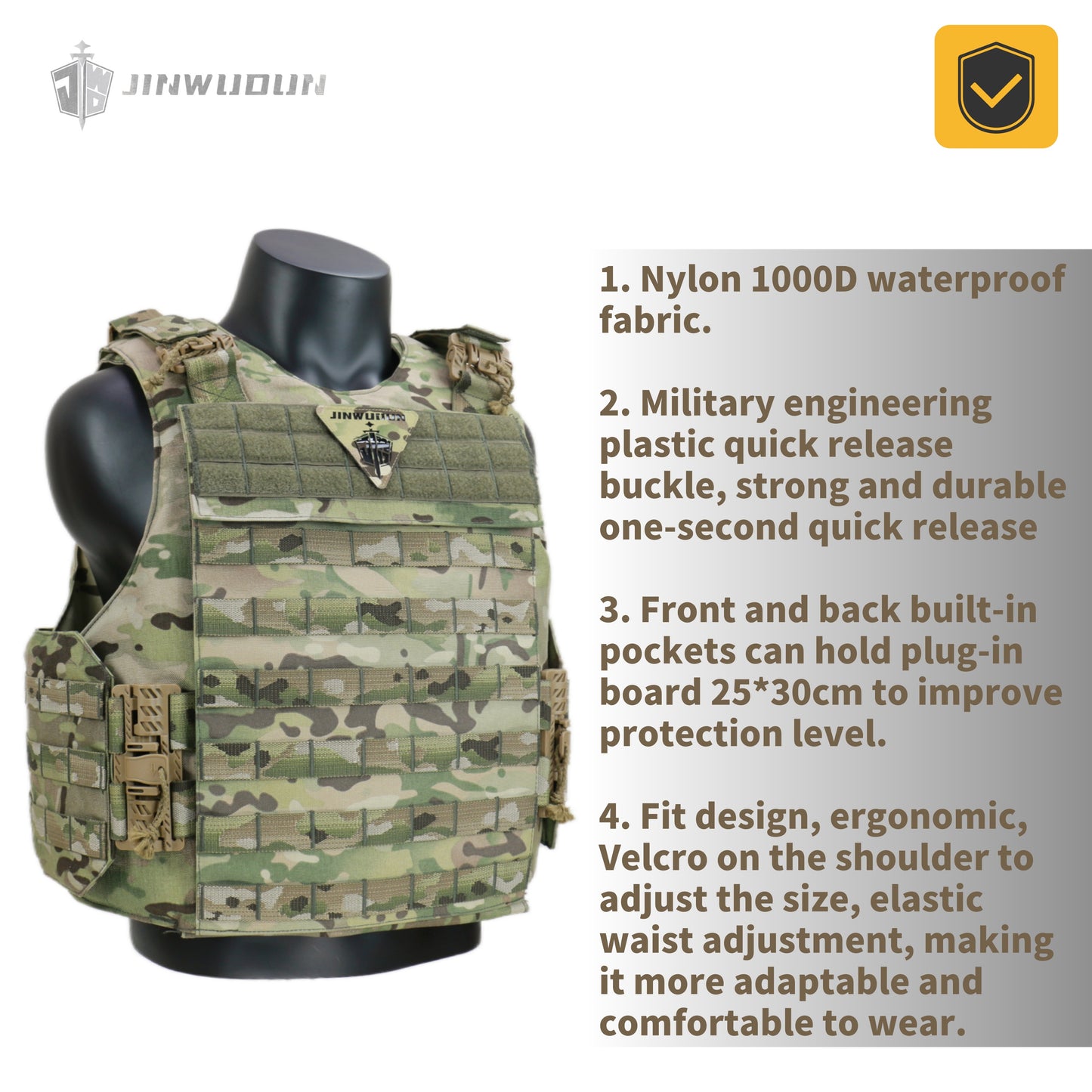 JWD-NIJ IIIA/III+/IV Level Bison bulletproof vest, 1000D nylon material fortress protection camouflage