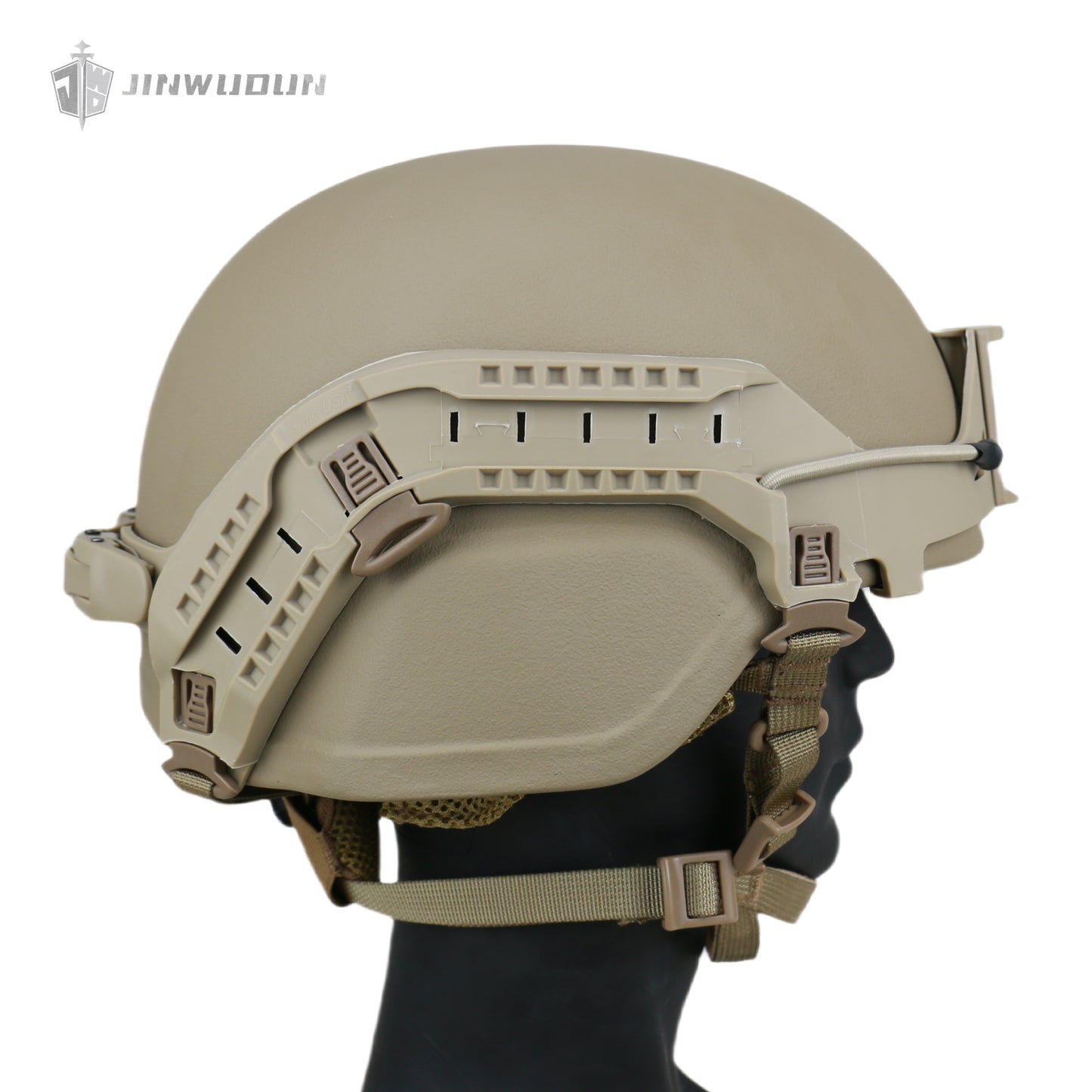 ACH MICH2000 Ballistic Helmet NIJ Level IIIA - Ballistic Helmet + Bolt-less Rail System with Integrated Night Vision Goggle Mount & Bungees