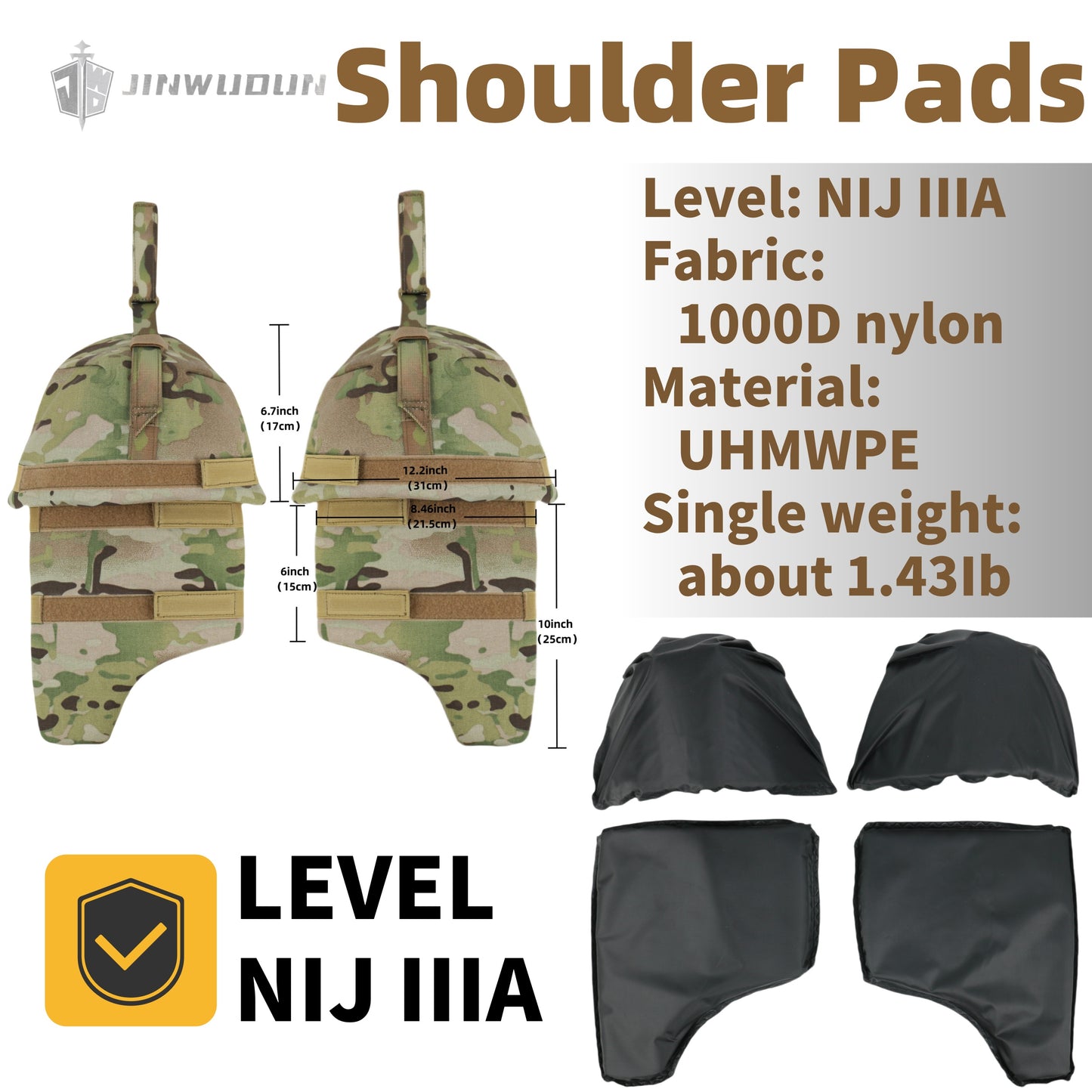 Level NIJ IIIA bulletproof shoulder pads with extra protection nylon fabric and UHMWPE bulletproof liner