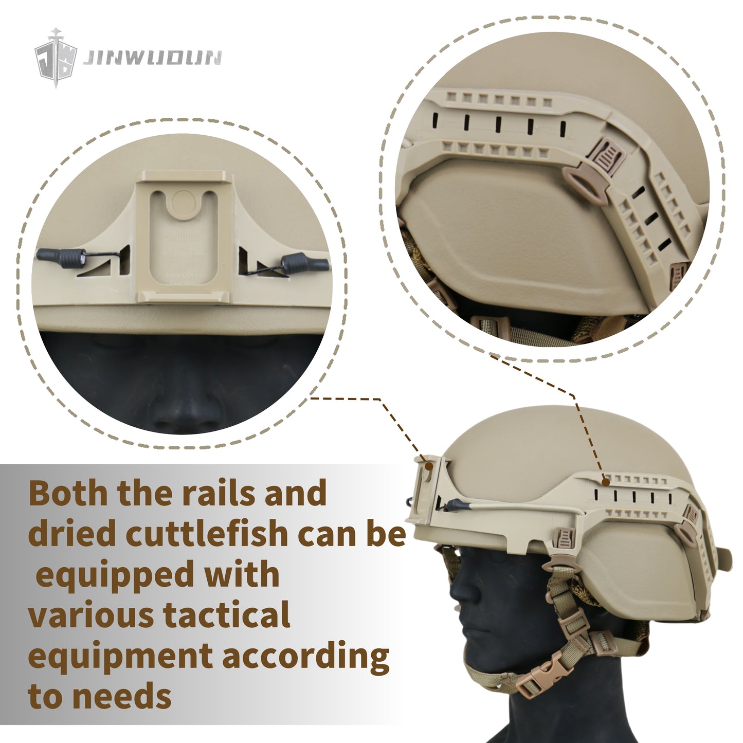 ACH MICH2000 Ballistic Helmet NIJ Level IIIA - Ballistic Helmet + Bolt-less Rail System with Integrated Night Vision Goggle Mount & Bungees