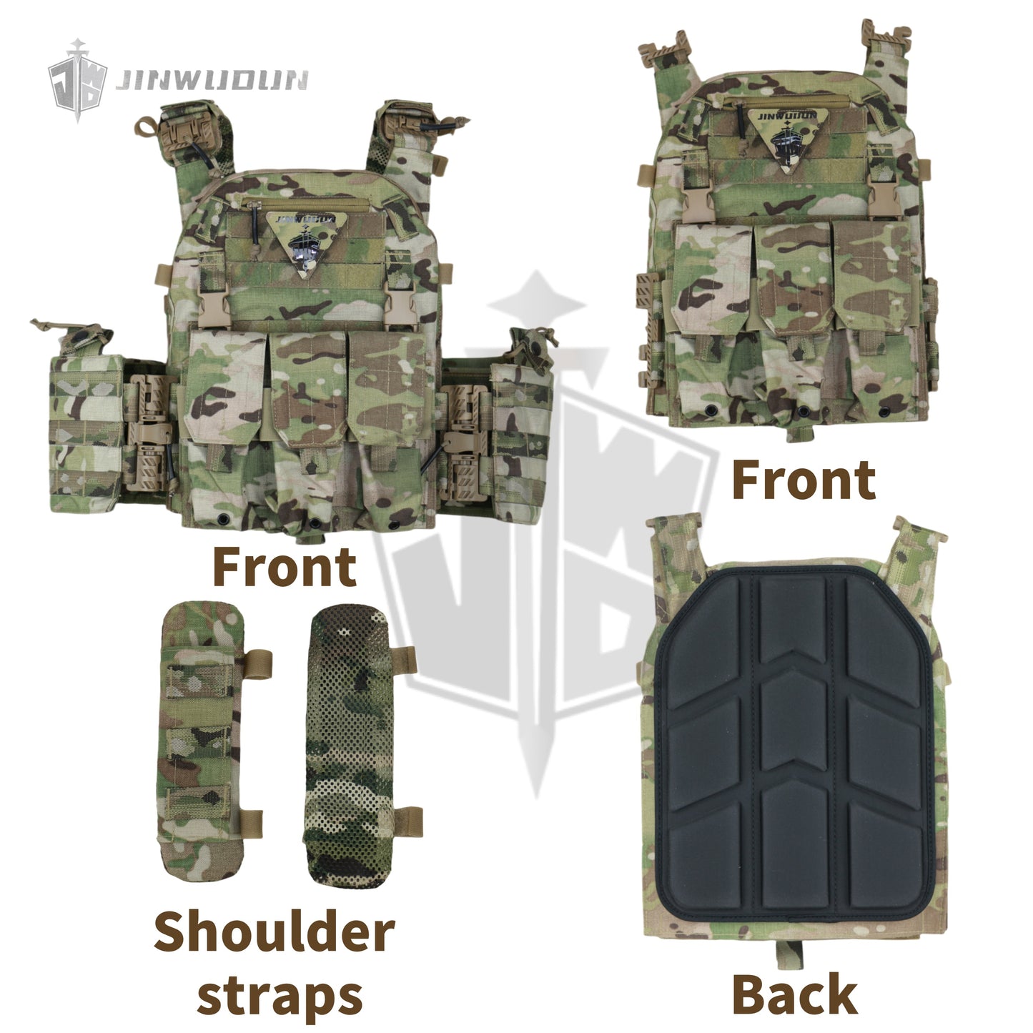 JWD-6094 tactical bulletproof vest is made of 1000D nylon material and can carry two bulletproof plates on the front and back
