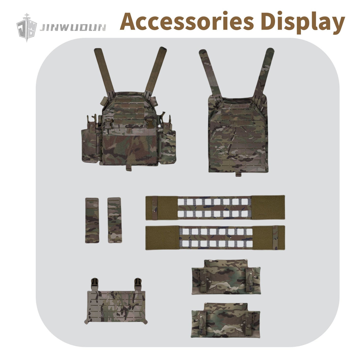 LG4 tactical vest with Cordura fabric, laser molle cut, thickened shoulder pads and built-in storage bags on both sides.