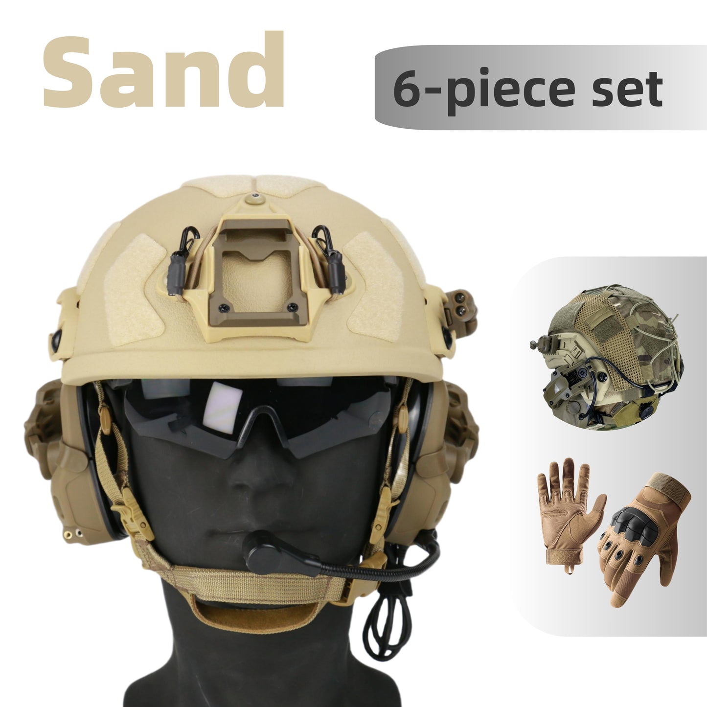 FAST SF High Cut Bulletproof Helmet, Level IIIA+ 6-Piece Set,Tactical headsets, headlamps, goggles, etc.