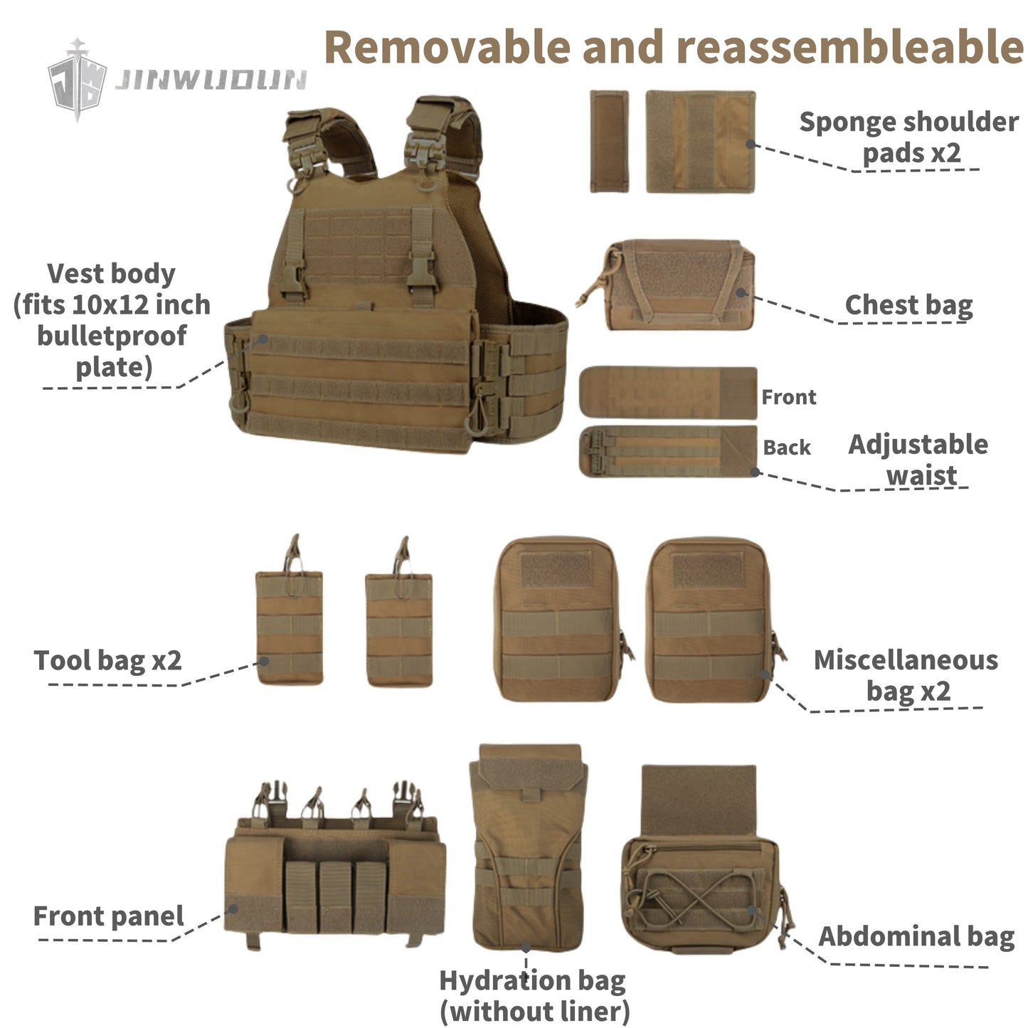 JWD Tactical Vest/Bulletproof Vest-Equipped with Quick Release System