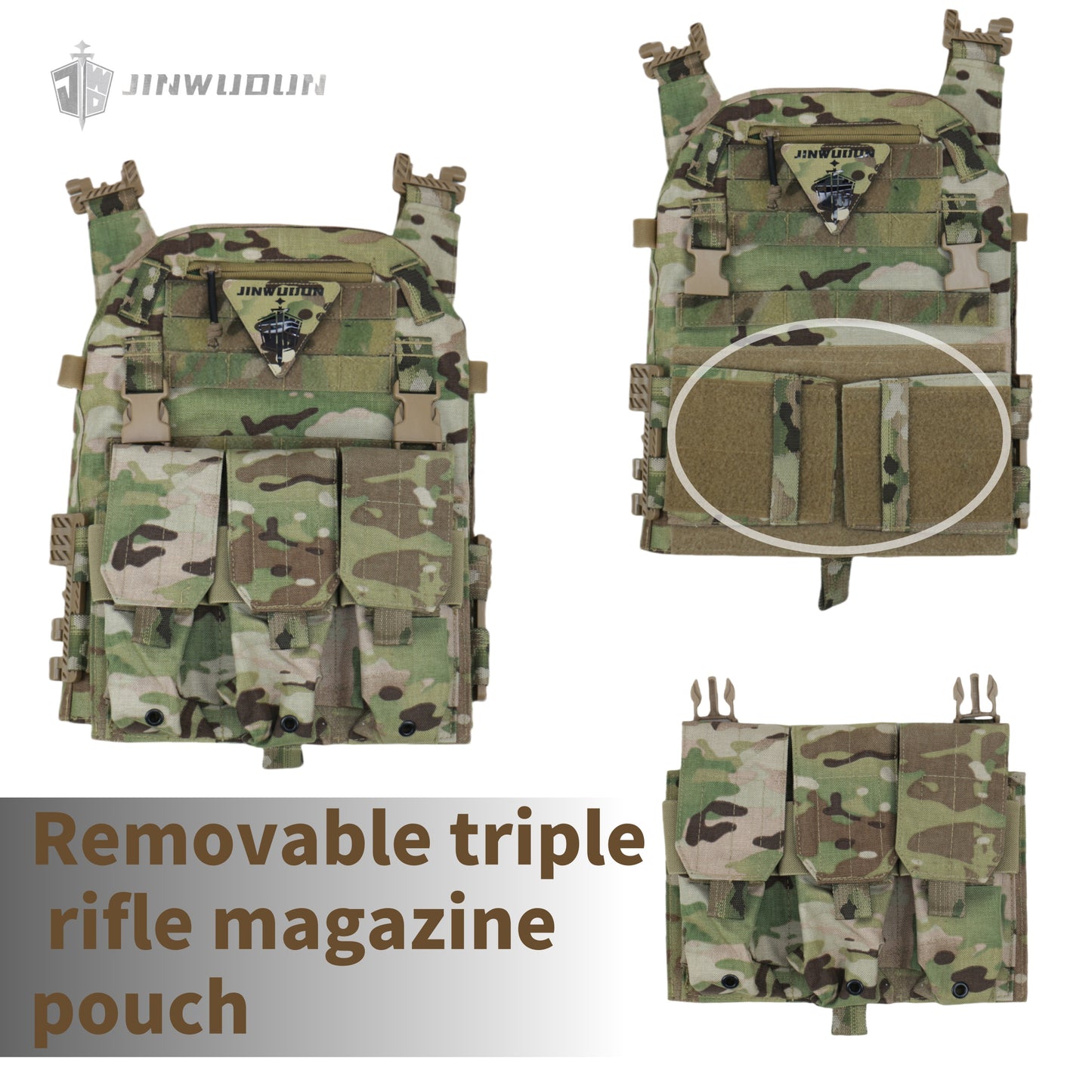 The JWD-6094 tactical vest is made of 1000D nylon and can carry two bulletproof plates on the front and back.