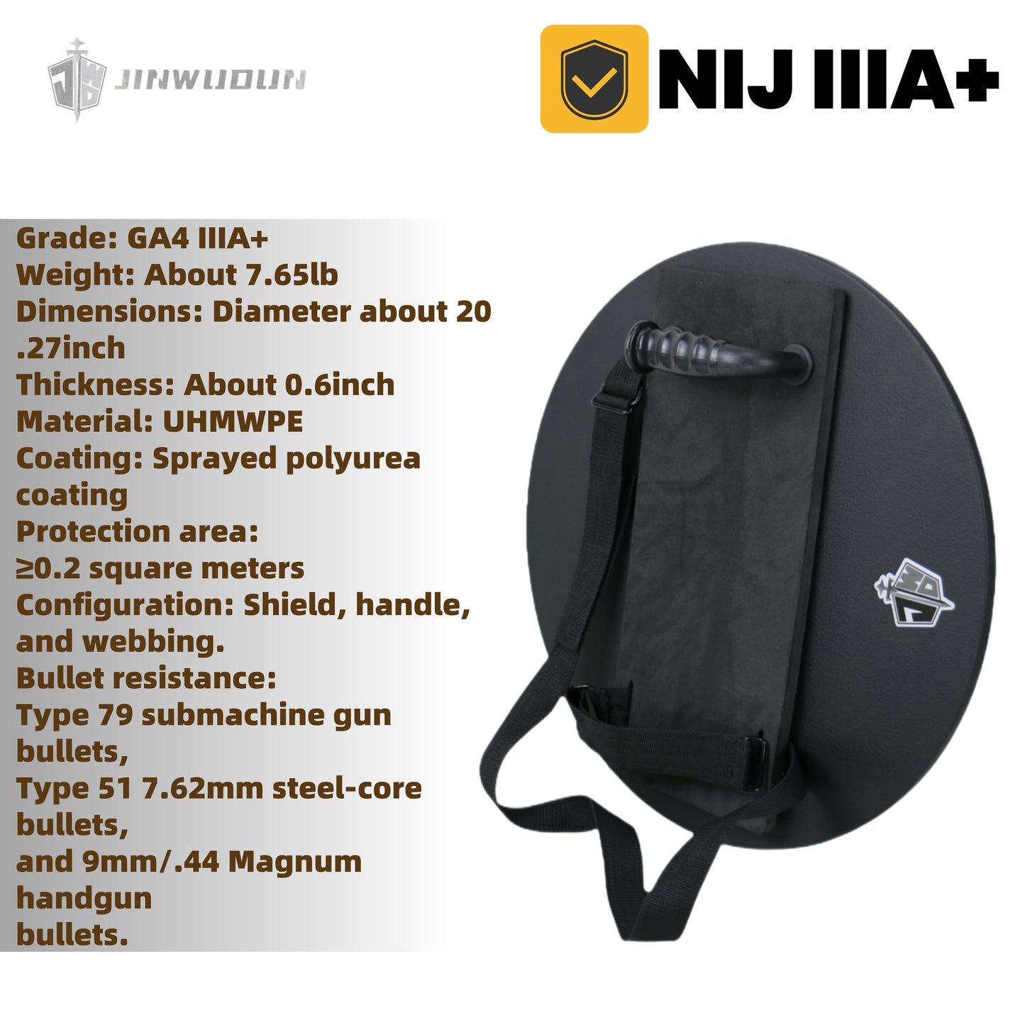 NIJ IIIA+ Round Bulletproof Shield: 20.1-Inch UHMWPE with Durable Nylon Cover