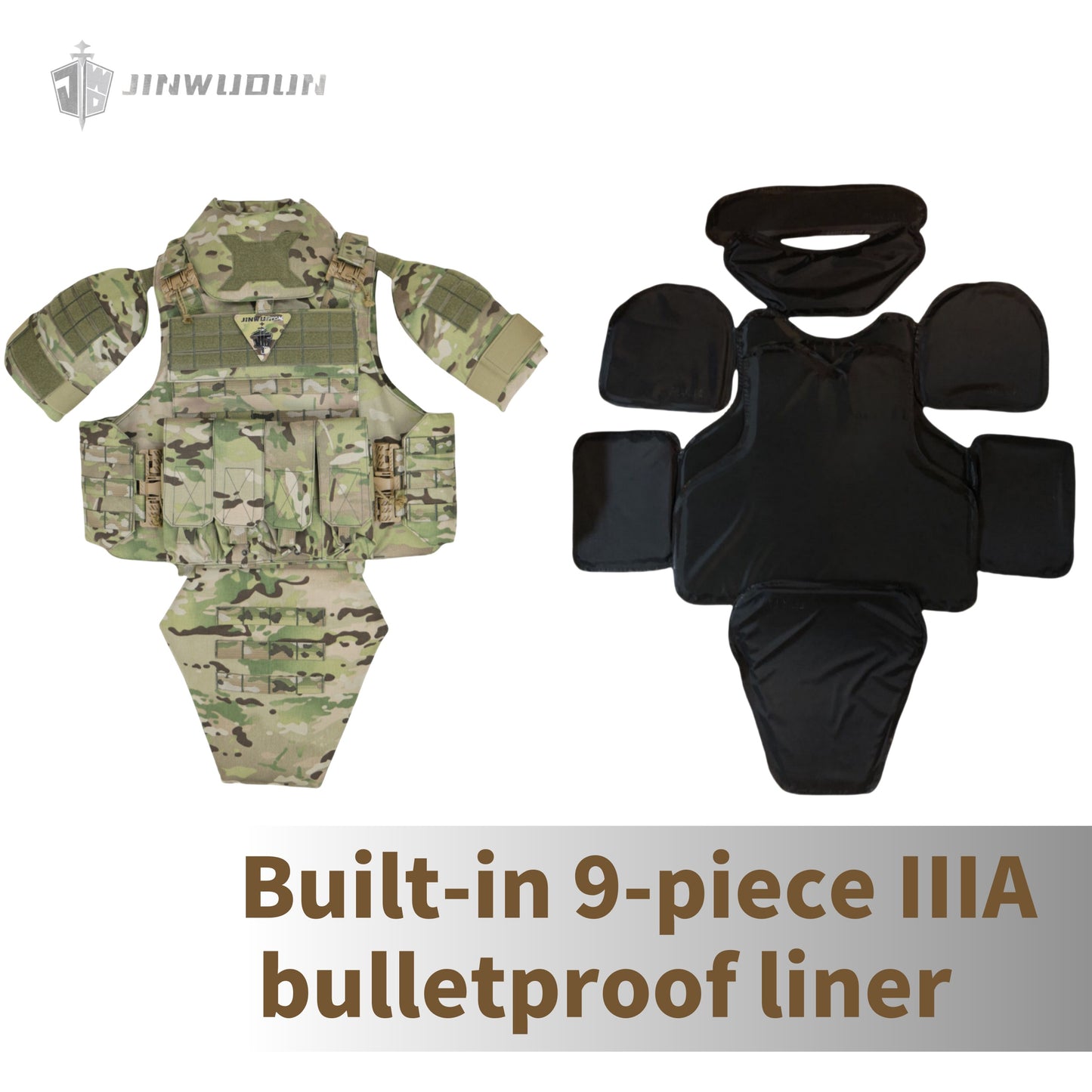 JWD-NIJ IIIA/III+/IV LEVEL Bison full protection bulletproof vest, 1000D nylon material fortress protection camouflage