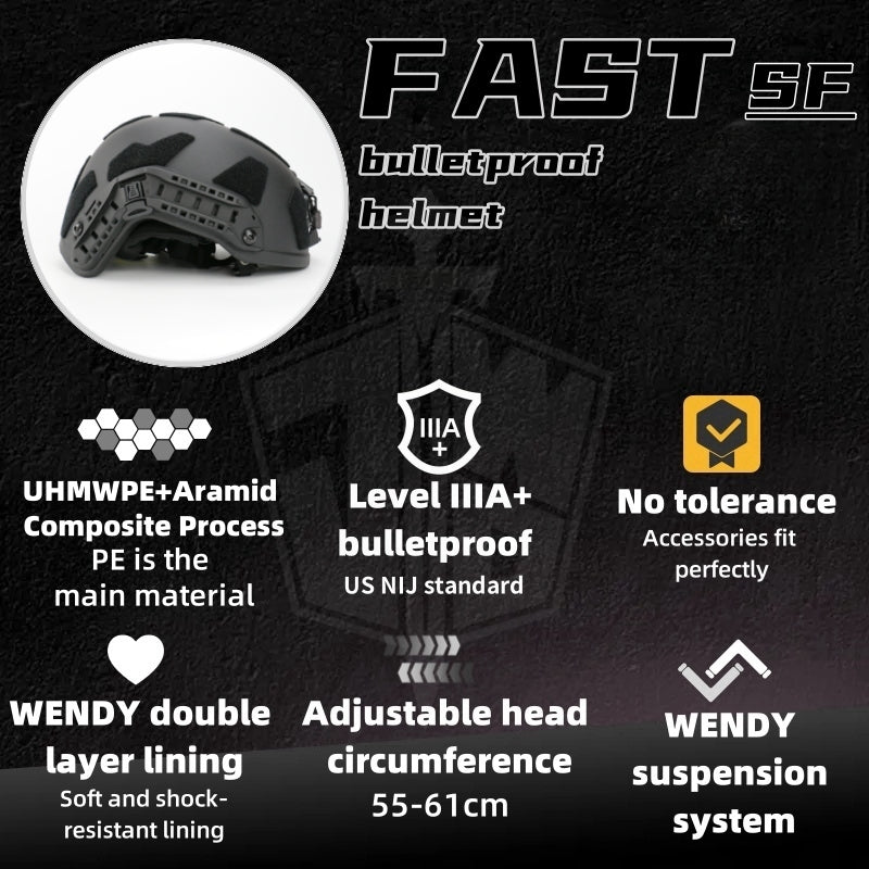 Level IIIA+ High Cut Bulletproof Helmet, 6-Piece Set