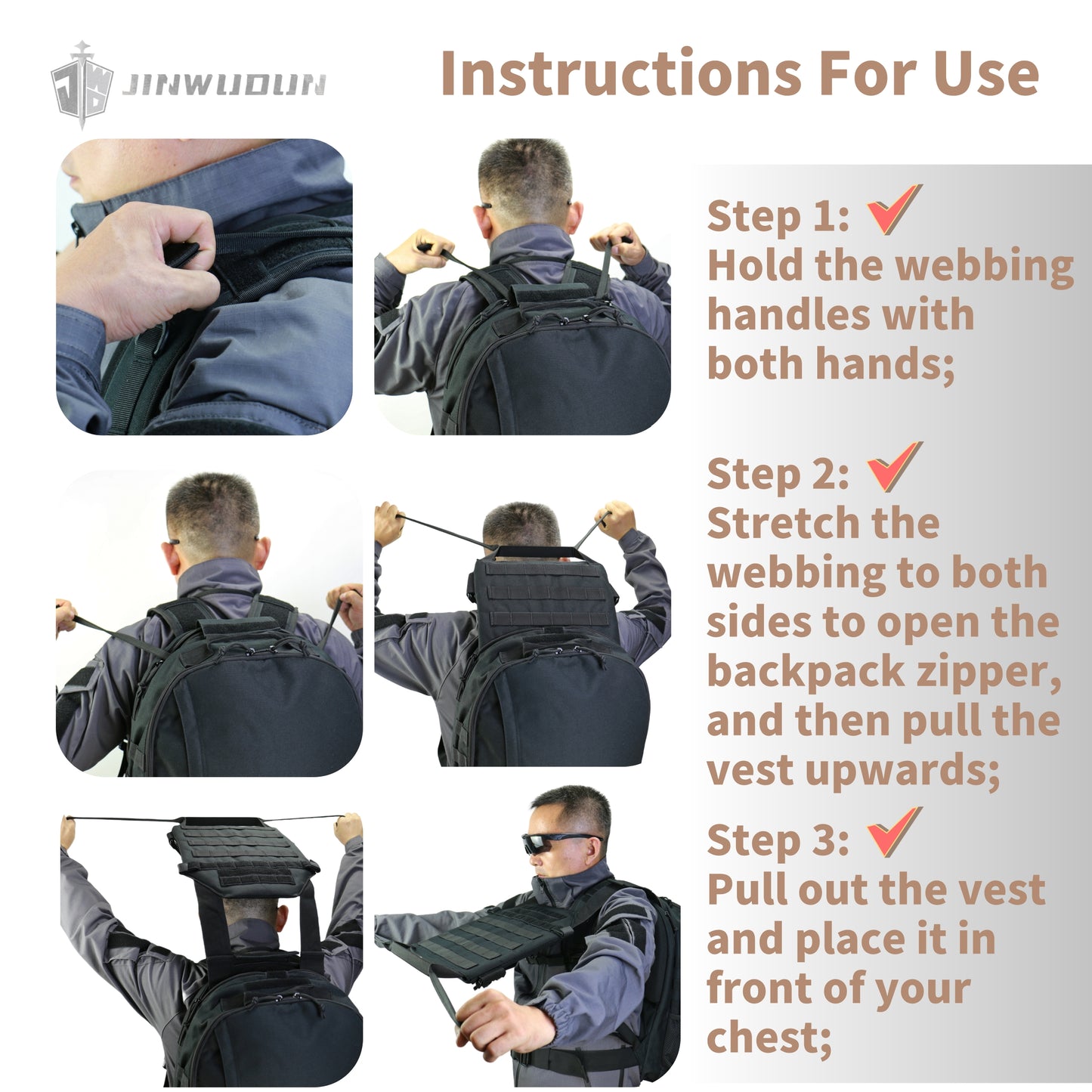 NIJ-III level tactical bulletproof backpack, 3 seconds quick change into tactical vest, nylon material, 15-20 liter capacity bag bulletproof