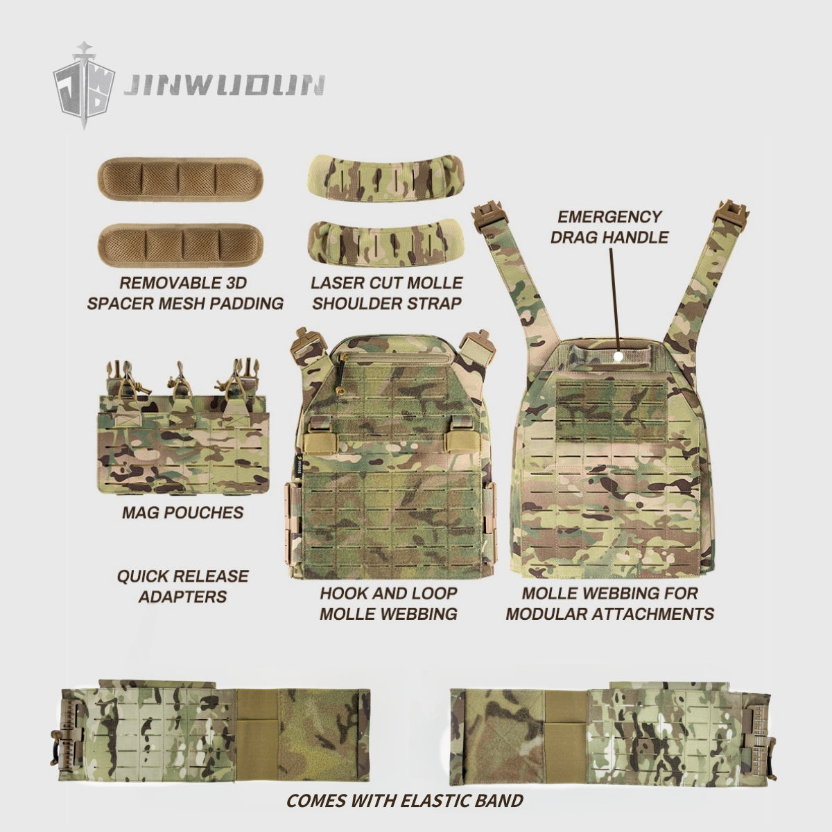 JWD-0719Multi-Function Military Tactical Vest with Fast-Release System - Ideal for Airsoft and Law Enforcement