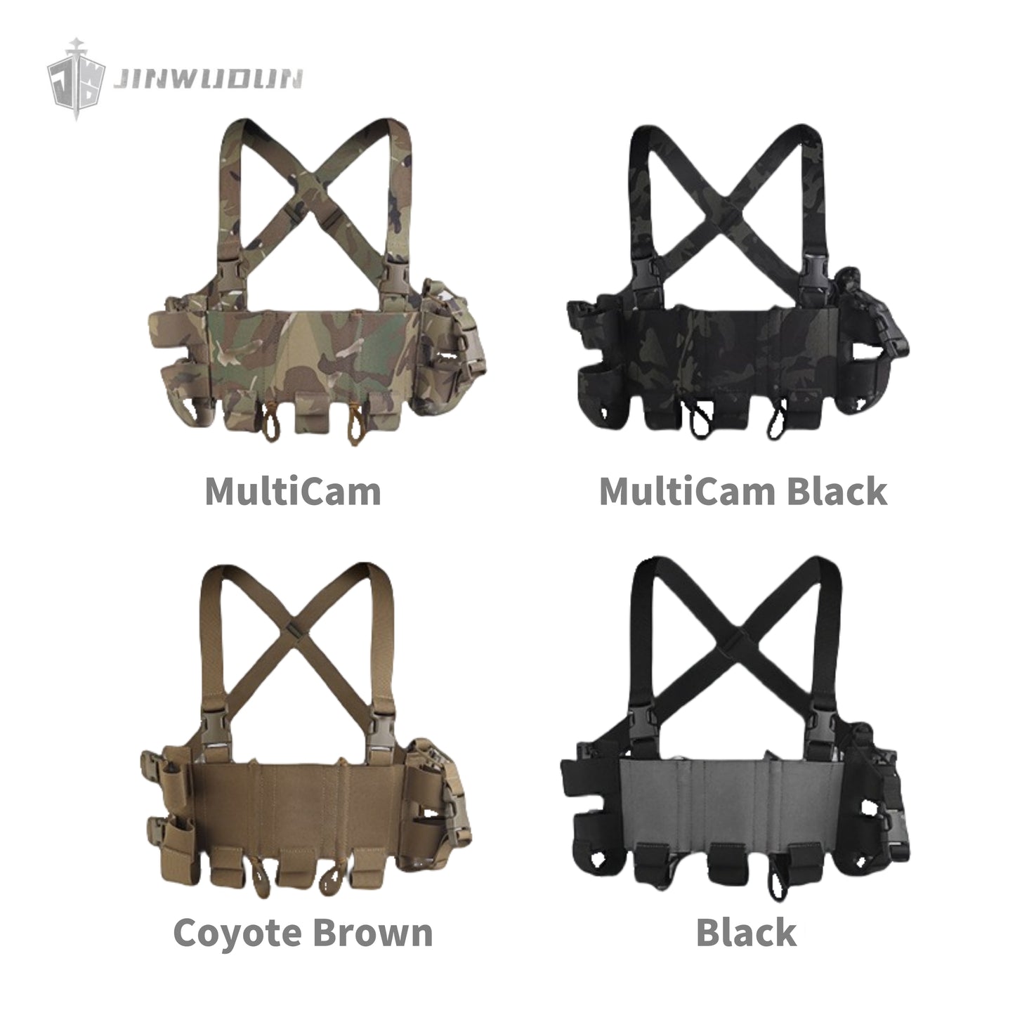 Low visibility multifunctional chest rig with double layer triple 5.56 magazine pouch and side radio bag