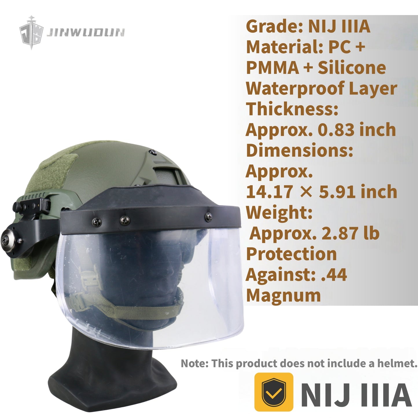 NIJ IIIA level bulletproof face shield with waterproof silicone layer, universal tactical equipment bulletproof face shield