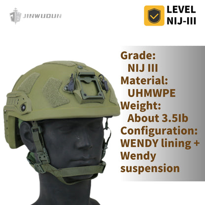 JWD-Level NIJ III bulletproof helmet FAST SF helmet type helmet 15 meters defense 7.62*51 M80 bullet PE material