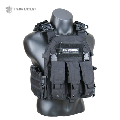 The JWD-6094 tactical vest is made of 1000D nylon and can carry two bulletproof plates on the front and back.