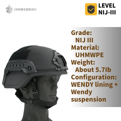 JWD-Level NIJ III bulletproof helmet MICH 2000 helmet type helmet 15 meters defense 7.62*51 M80 bullet PE material