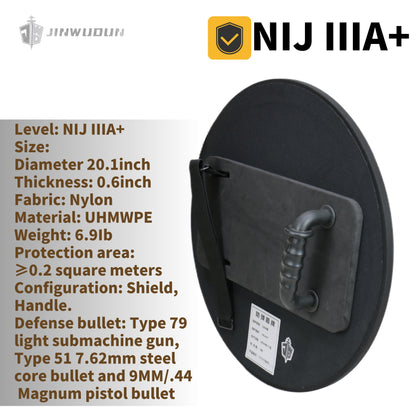 NIJ IIIA+ Round Bulletproof Shield: 20.1-Inch UHMWPE with Durable Nylon Cover