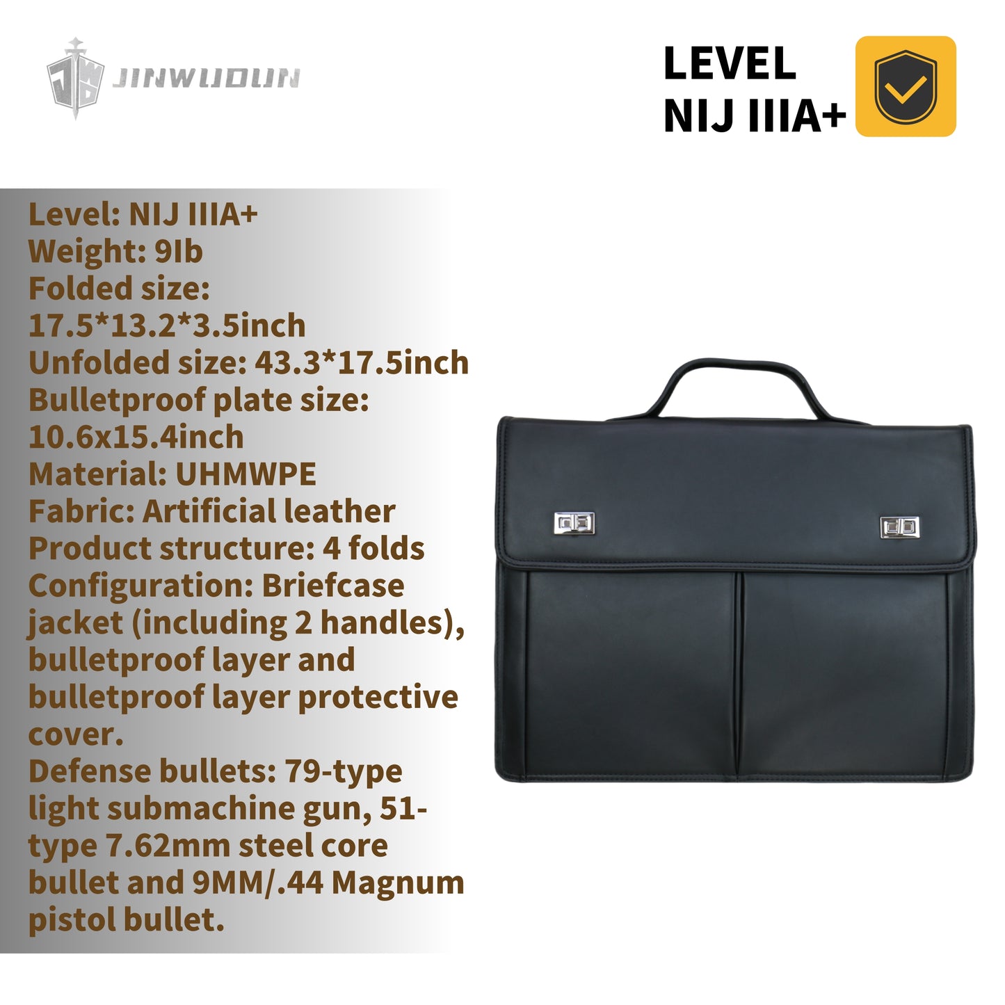 Foldable Bulletproof Briefcase | NIJ IIIA+ Rated | Lightweight UHMWPE Material | Portable 4-Fold Design