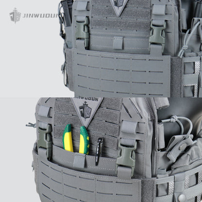 LG4 tactical vest with Cordura fabric, laser molle cut, thickened shoulder pads and built-in storage bags on both sides.