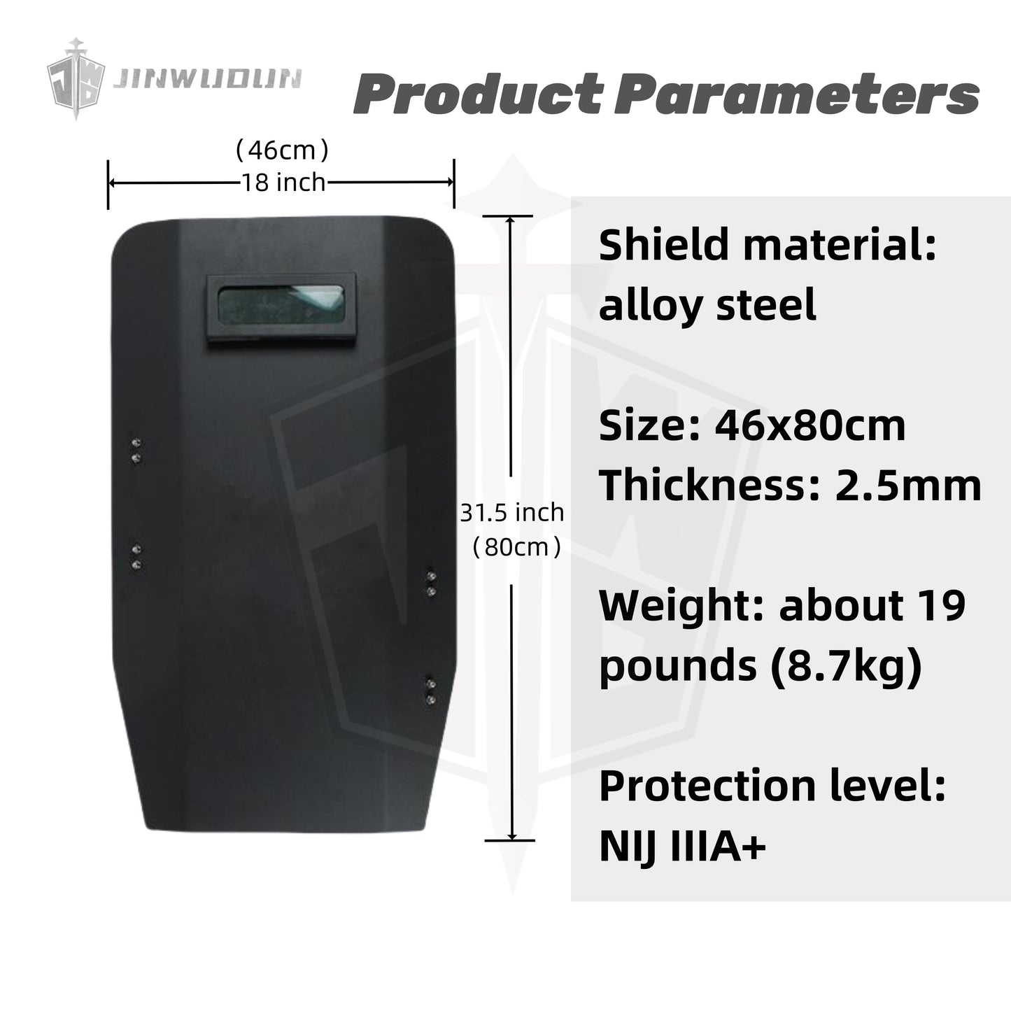 Tactical Steel Ballistic Shield - High-Strength NIJ IIIA+ Rated Protection