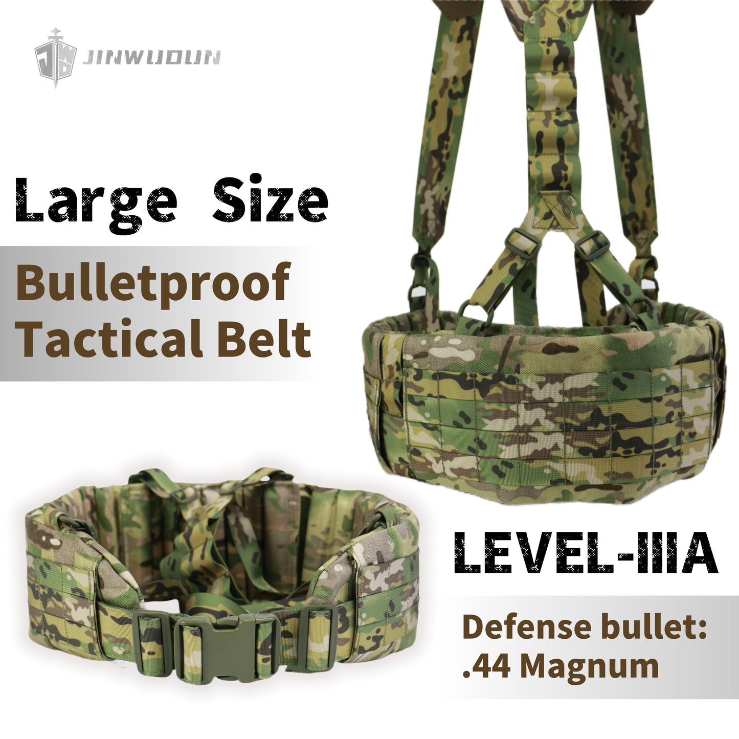 NIJ-IIIA level enlarged tactical bulletproof waist belt, 1000D polyester with Molle system