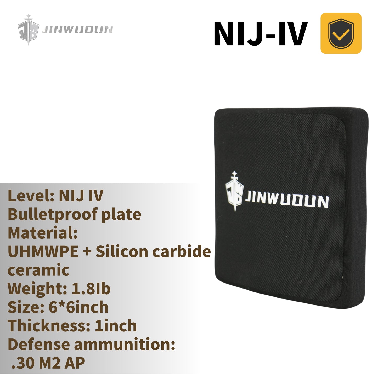 NIJ IV Level Ballistic Plate | 6x6 Inch Silicon Carbide Ceramic + PE Material