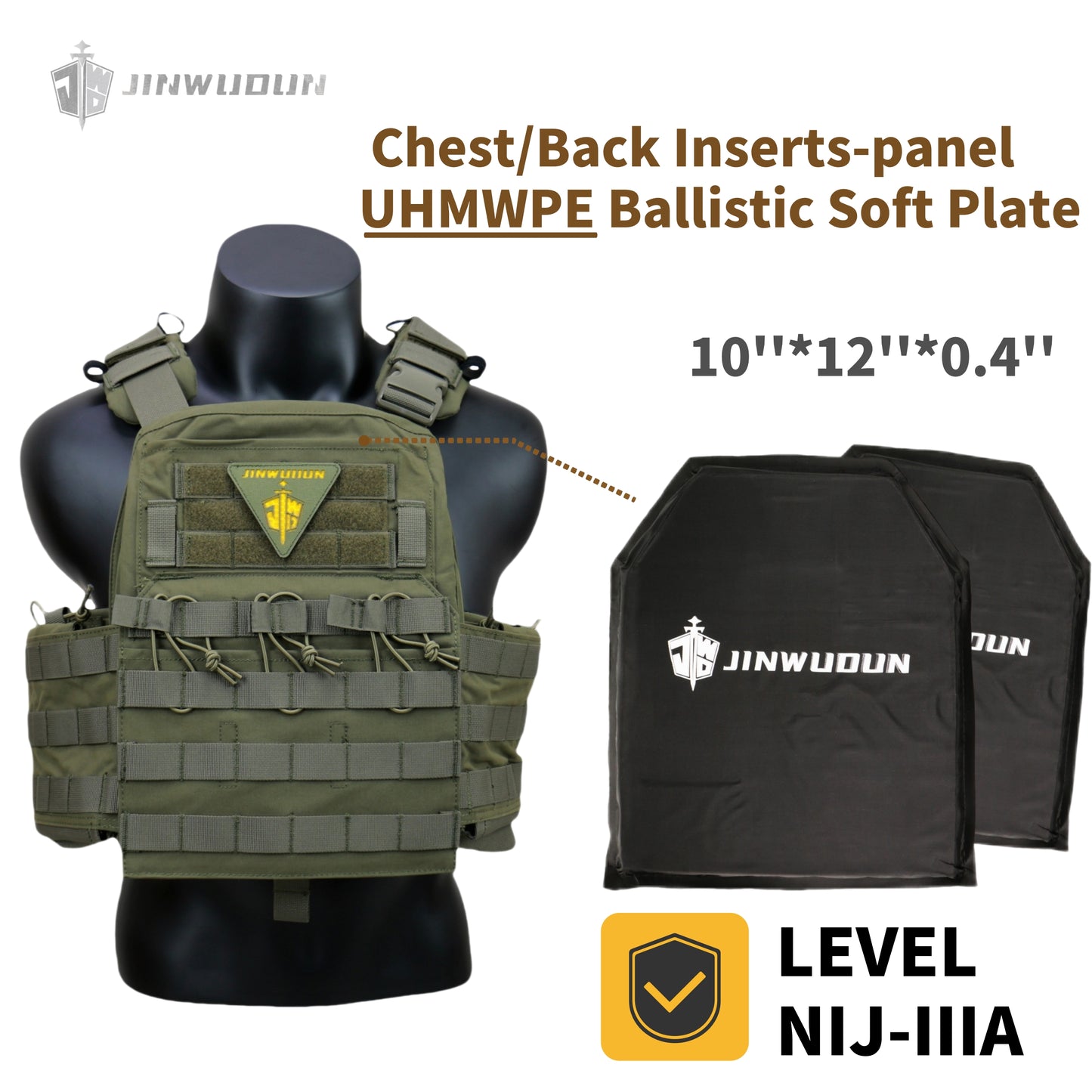 CPC Tactical Bulletproof Vest Level IV Protection, Nylon Material, 20*16.5 Inch Armor Size