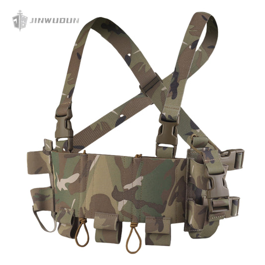 Low visibility multifunctional chest rig with double layer triple 5.56 magazine pouch and side radio bag