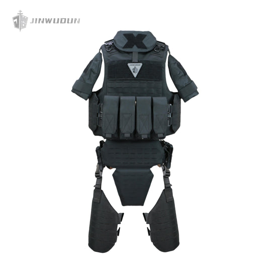 Full-Body Protection Bulletproof Vest NIJ IIIA/IV | Tactical Body Armor for Neck, Chest, Back, Groin, Leg Protection – Black